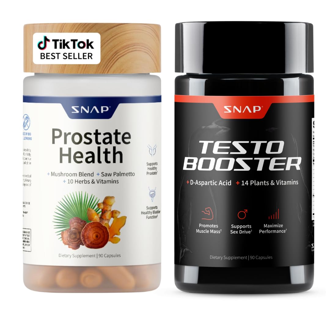 Snap Supplements Prostate Health Support Supplement Bundle with Testosterone Booster, 90 Capsules & 90 Capsules
