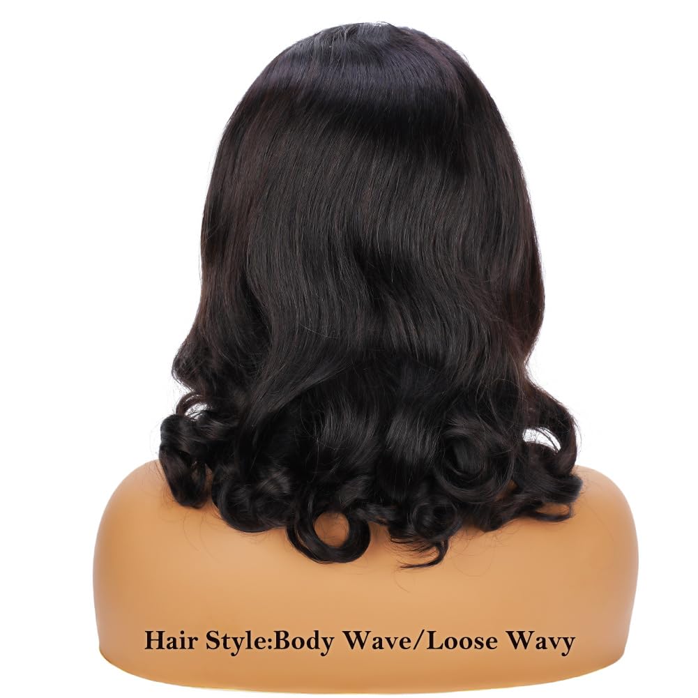 A FUTURE TONGMEI 16 Inch Body Wave Bob Wig Human Hair 13x4 HD Lace Frontal Bob Wigs Human Hair Free Part 180% Density Loose Wavy Bob Lace Front Wigs Human Hair for Black Women Glueless Natural Black