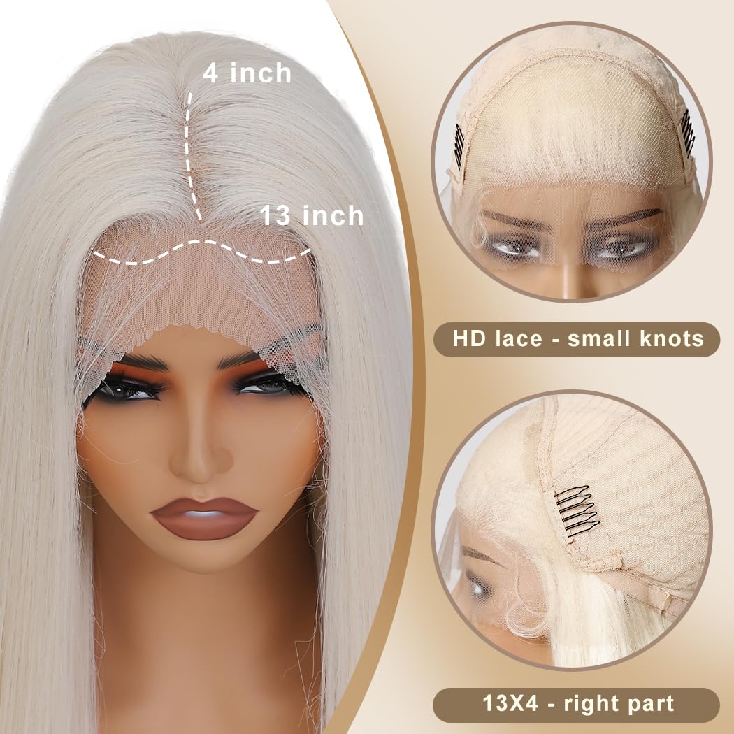 Koreyo Lace Front Wig Pre Plucked 13x4 HD Glueless Honey Blonde Lace Front Wig for Women Natural Looking Synthetic Heat Resistant Fiber Lace Wig (26 Inch) (Platinum Blonde)