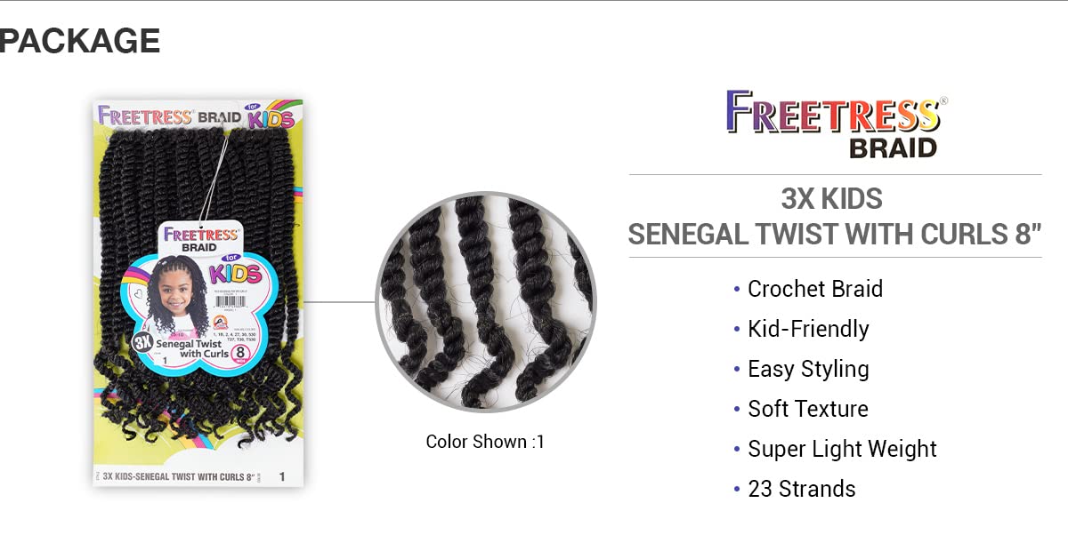 FreeTress Crochet Braids 3X Kids Senegal Twist with Curls 8" (1-PACK, 1)