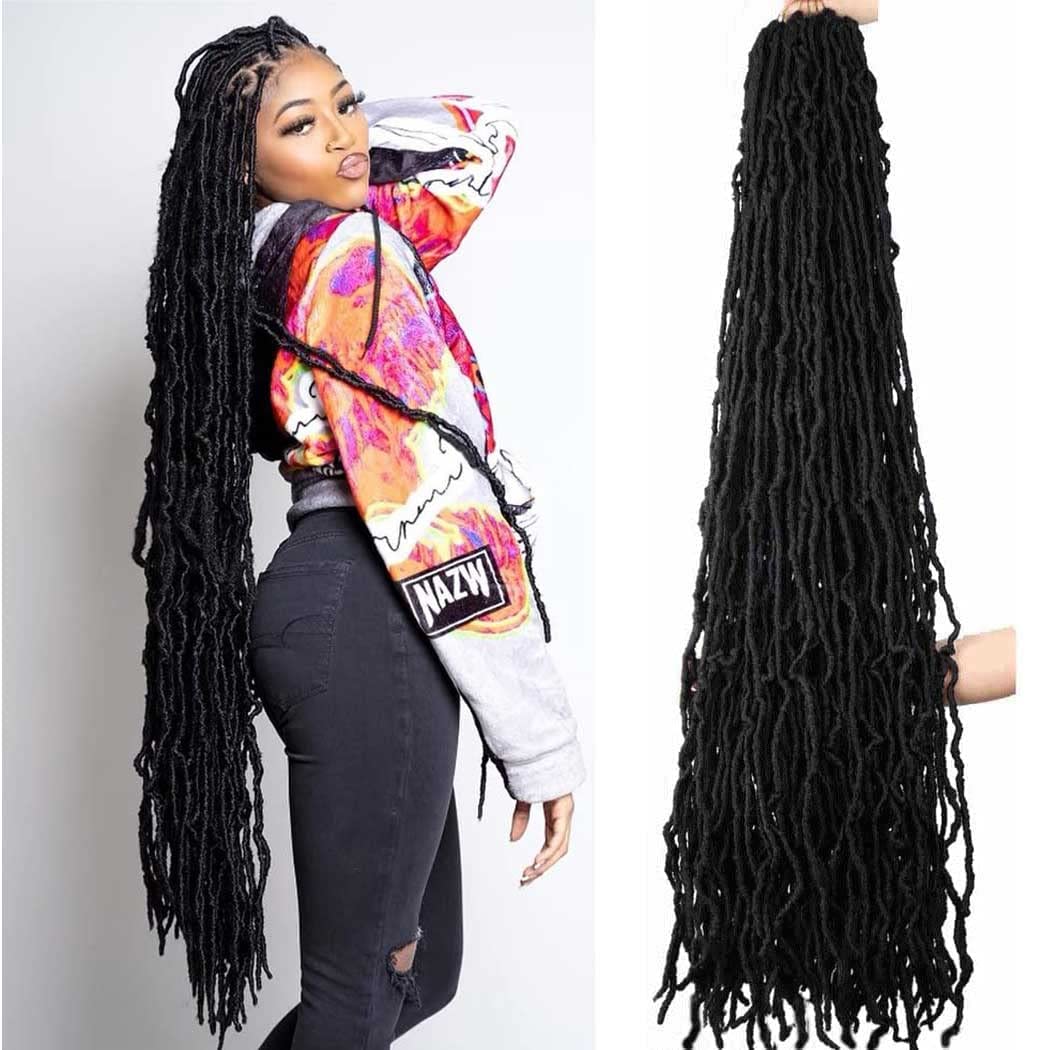 6 Packs Soft Locs Crochet Hair Pre Looped Faux Locs Crochet Braids Goddess Locs Dreadlocs Synthetic Hair For Black Women (1B, 40 Inch (Pack of 6))