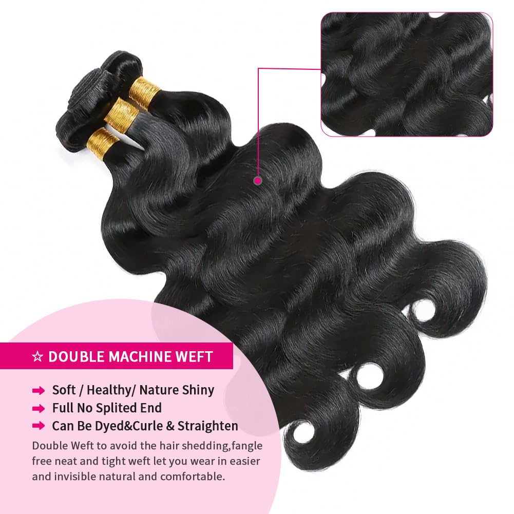 12A Grade Human Hair Bundles Body Wave Bundles Human Hair 20 22 24 Inch 100% Unprocessed Brazilian Virgin Hair Body Wave 3 Bundles Human Hair Extensions for Black Women Natural Color(20 22 24 Inch)