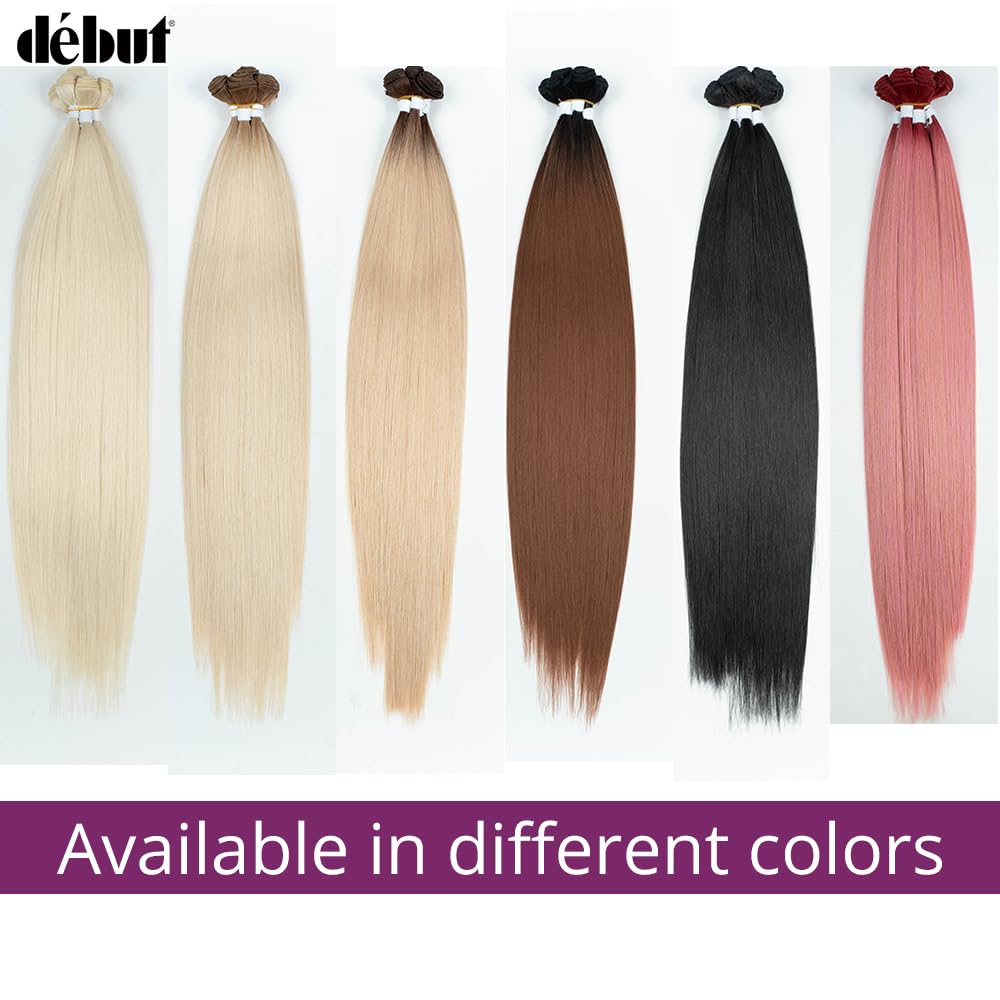DÉBUT Silky Straight Synthetic Hair 6 Bundles with Lace Front Closure 613 Color Long Straight Hair Bundles Weave with Hand-Tied Middle Parting Lace Closure