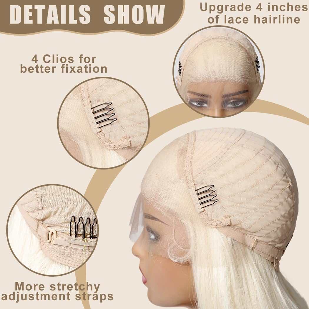 Koreyo Lace Front Wig Pre Plucked 13x4 HD Glueless Honey Blonde Lace Front Wig for Women Natural Looking Synthetic Heat Resistant Fiber Lace Wig (26 Inch) (Platinum Blonde)
