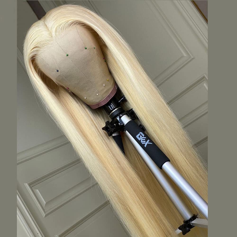 ANDRIA Blonde13x4 HD Lace Front Wigs Blonde Long Straight Pre-plucked Glueless lace Wig Synthetic Blonde Wigs for Women Heat Resistant Fiber Gold Colorful Wig With Baby Hair For Black Women 26 Inches