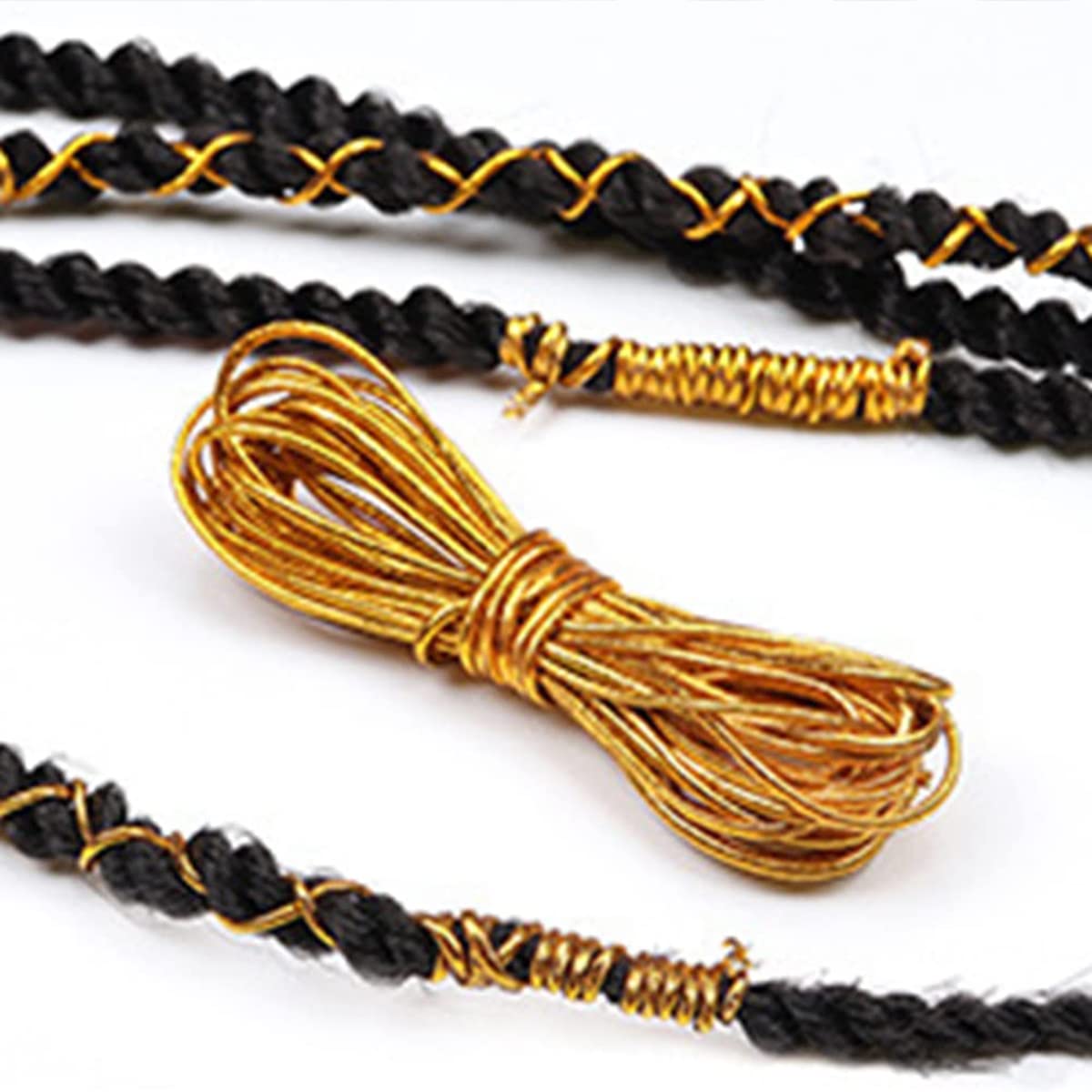 Gold Dreadlock Braids Hair Accessories, 2 Pieces 5M Braiding Hair Deco Styling Shimmer Stretchable African Braid Braided Elastic Cord Ornament Hanging Decorating Gift Wrapping