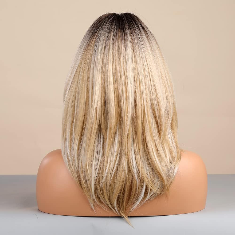 Tumhorn Long Layered Blonde Wigs for Women Synthetic Hair Wig with Bangs Natural Wavy Heat Resistant Wigs for Daily Party Use