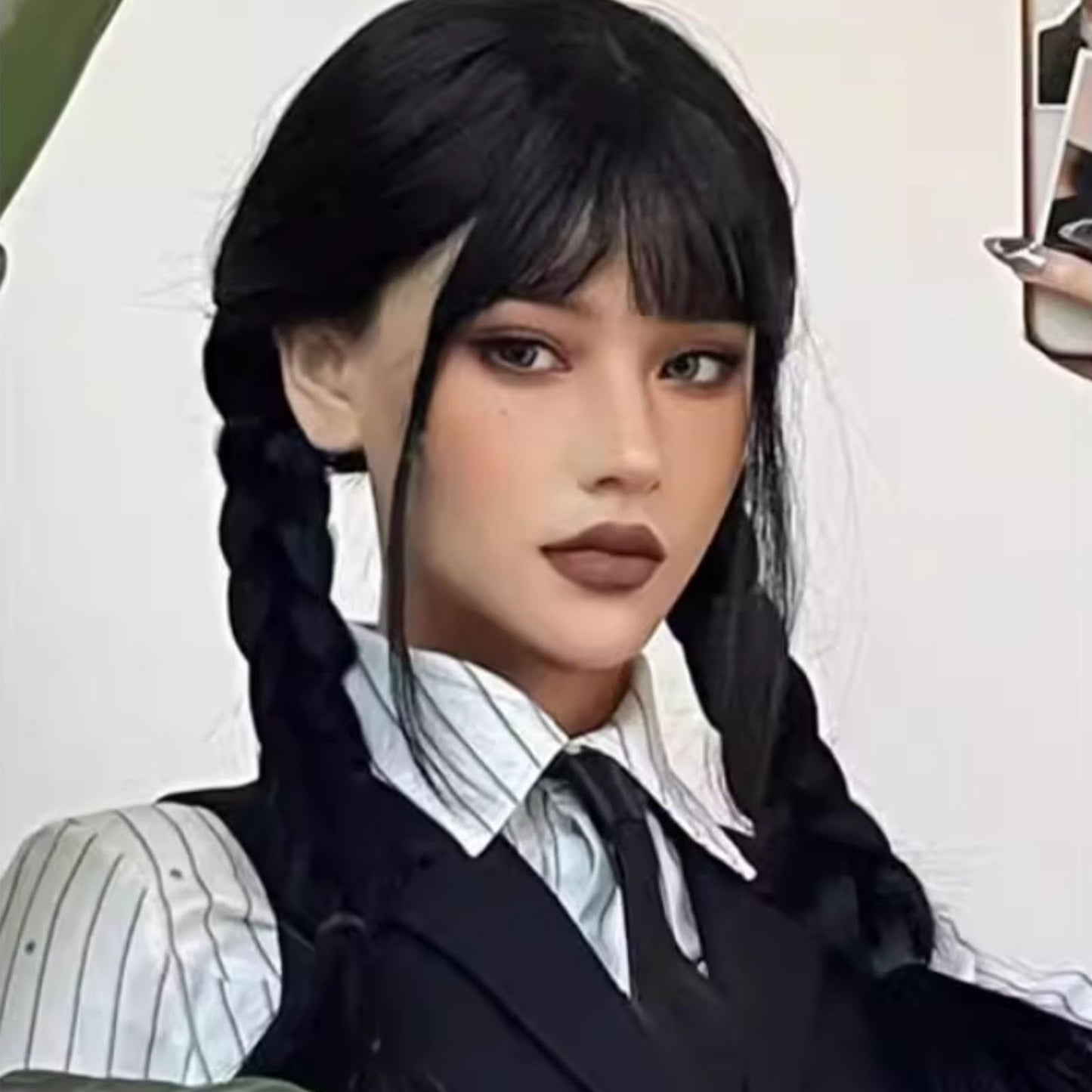 Tatibana Girls Kids Long Straight Black Braided Wig with Bangs Synthetic Wig with Wig Cap Halloween Party Cosplay Wig Suitable for girls and children aged 12 and above