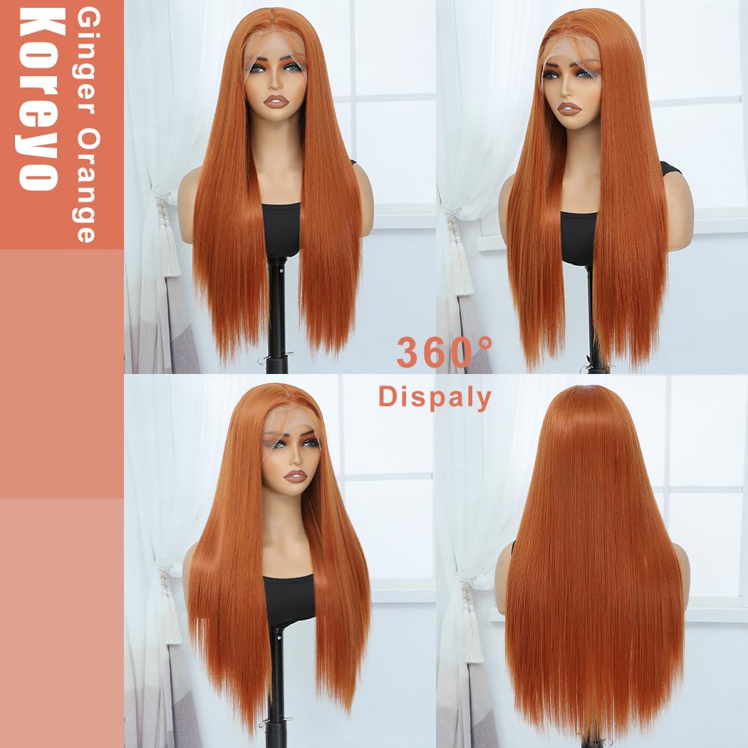 Koreyo Lace Front Wig Pre Plucked 13x4 HD Glueless Honey Blonde Lace Front Wig for Women Natural Looking Synthetic Heat Resistant Fiber Lace Wig (26 Inch) (Ginger)
