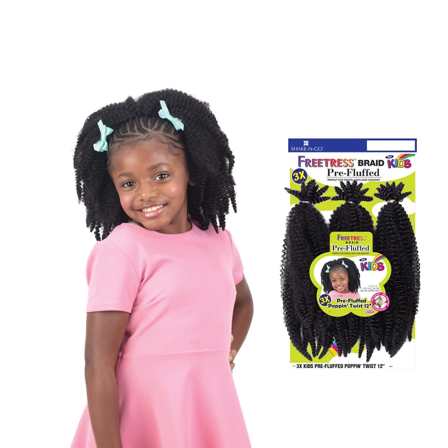 FreeTress Crochet Braids 3X Kids Pre-Fluffed Poppin' Twist 12" (Pack of 1, Copper)