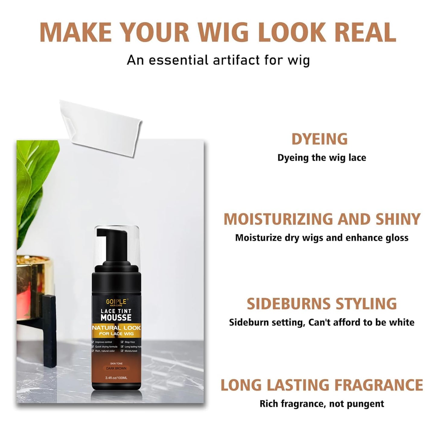 Lace Tint Melting Mousse for Women's Hair Wigs, Toupees, and Hairpieces - 200ML Natural Finishing Lace Color Spray Set (Dark Brown)