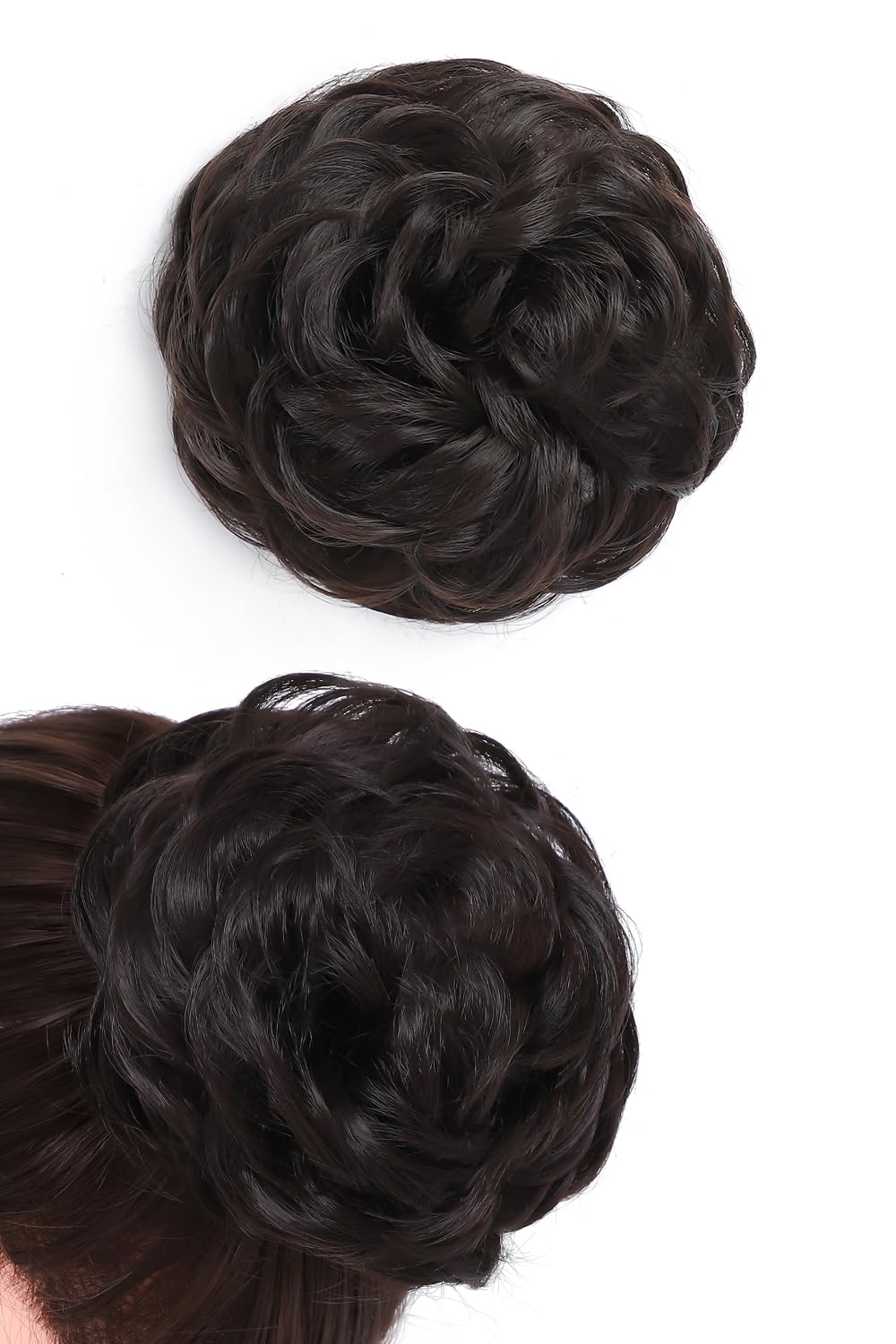Rose bud Messy Bun Hair Pieces For Women Hair Bun Extension Updo Curly Messy Bun Scrunchie Dark Brown