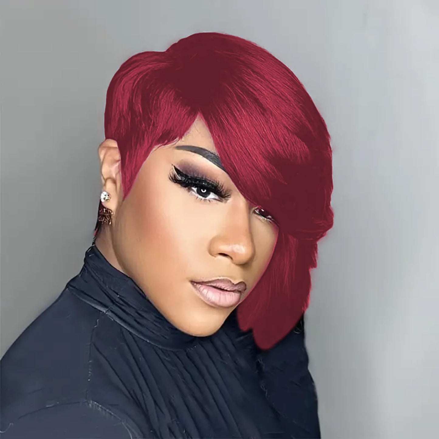 PangDongLai 10A Chic Elegent Pixie Cut Wigs for Black Women Model Length Light 99J Color Short Layered Pixie Cut Human Hair Wear and go Glueless Wigs With Bangs for Daily Use (light 99j)