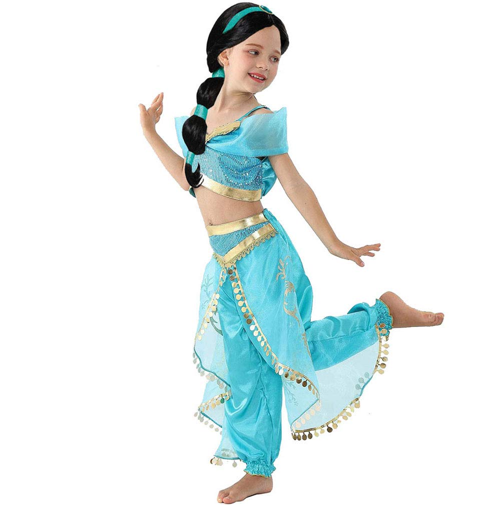 Arabian Princess Wig for Girls Jasmine Braid with Princess Tiara Princess Dress Up Costume Cosplay Halloween Accessories for Kids