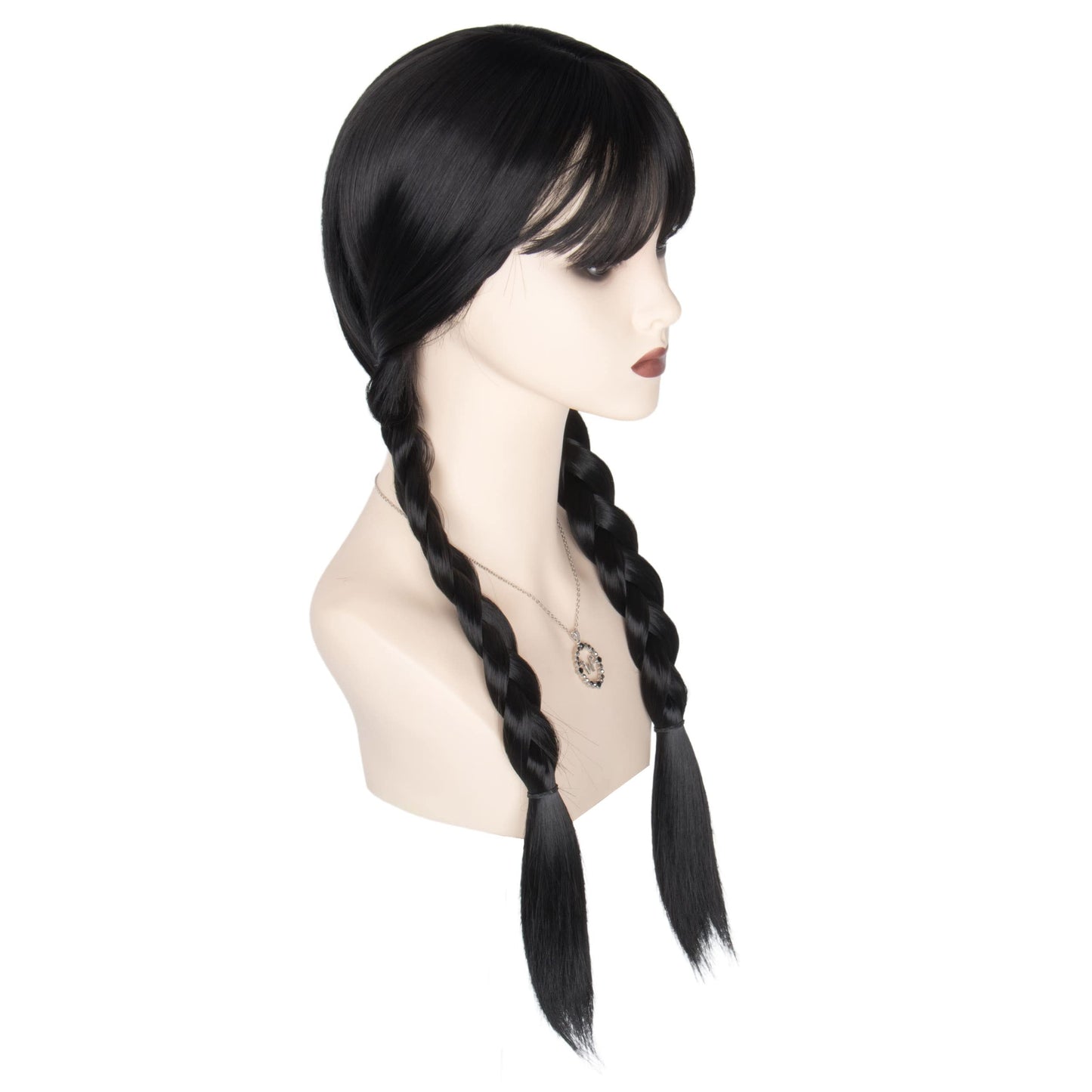M MISS U HAIR Women Girls Long Black Braids Wig with Bangs Long Straight Pigtails Wig for Adult Costume Halloween Wig