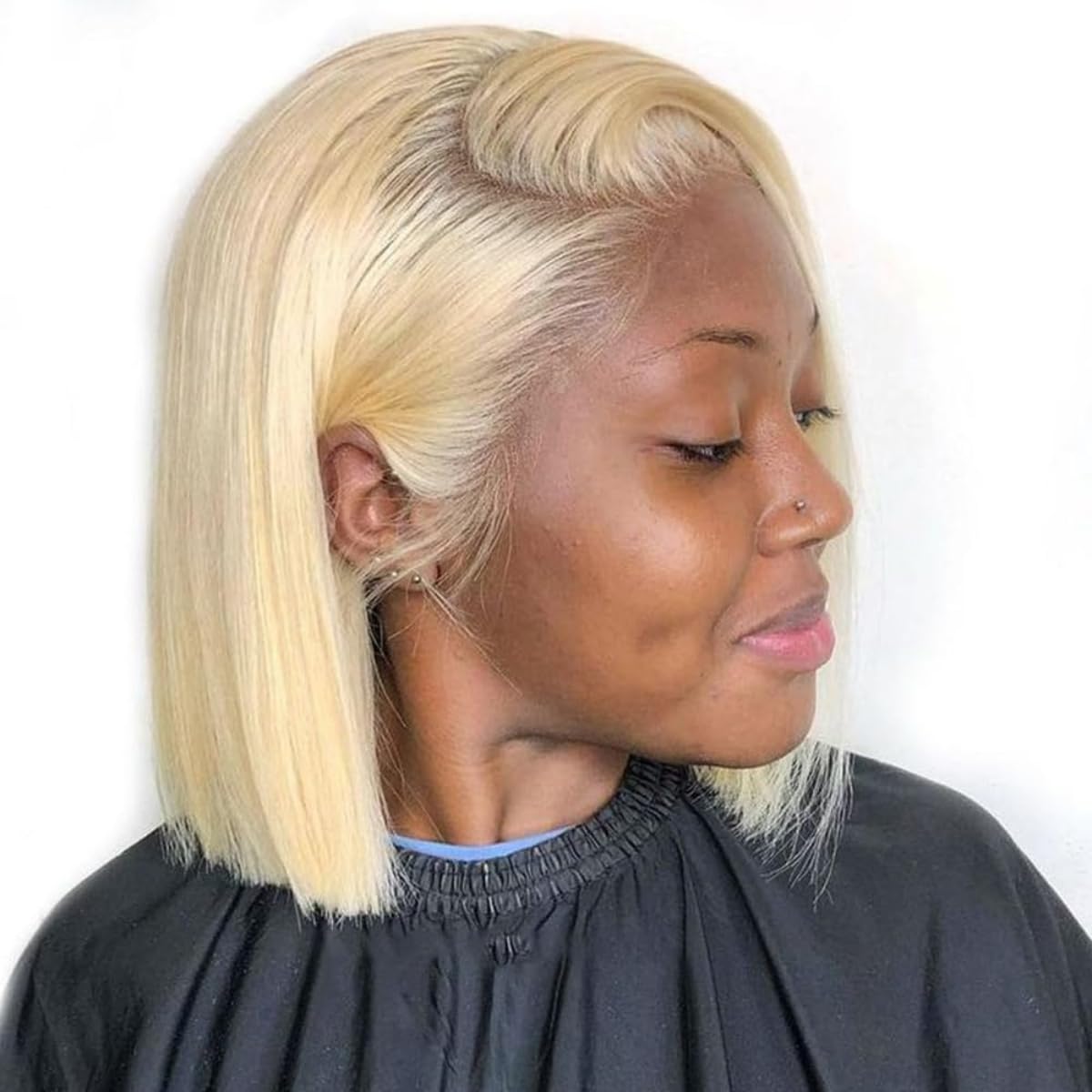 Hoscod Blonde Bob Wig Human Hair Straight 613 Bob Wig Human Hair 12 Inch 180 Density 613 Blonde Suitable for All Hair Types 13x4 HD Transparent Lace Wigs for Women Glueless Wigs with Baby Hair