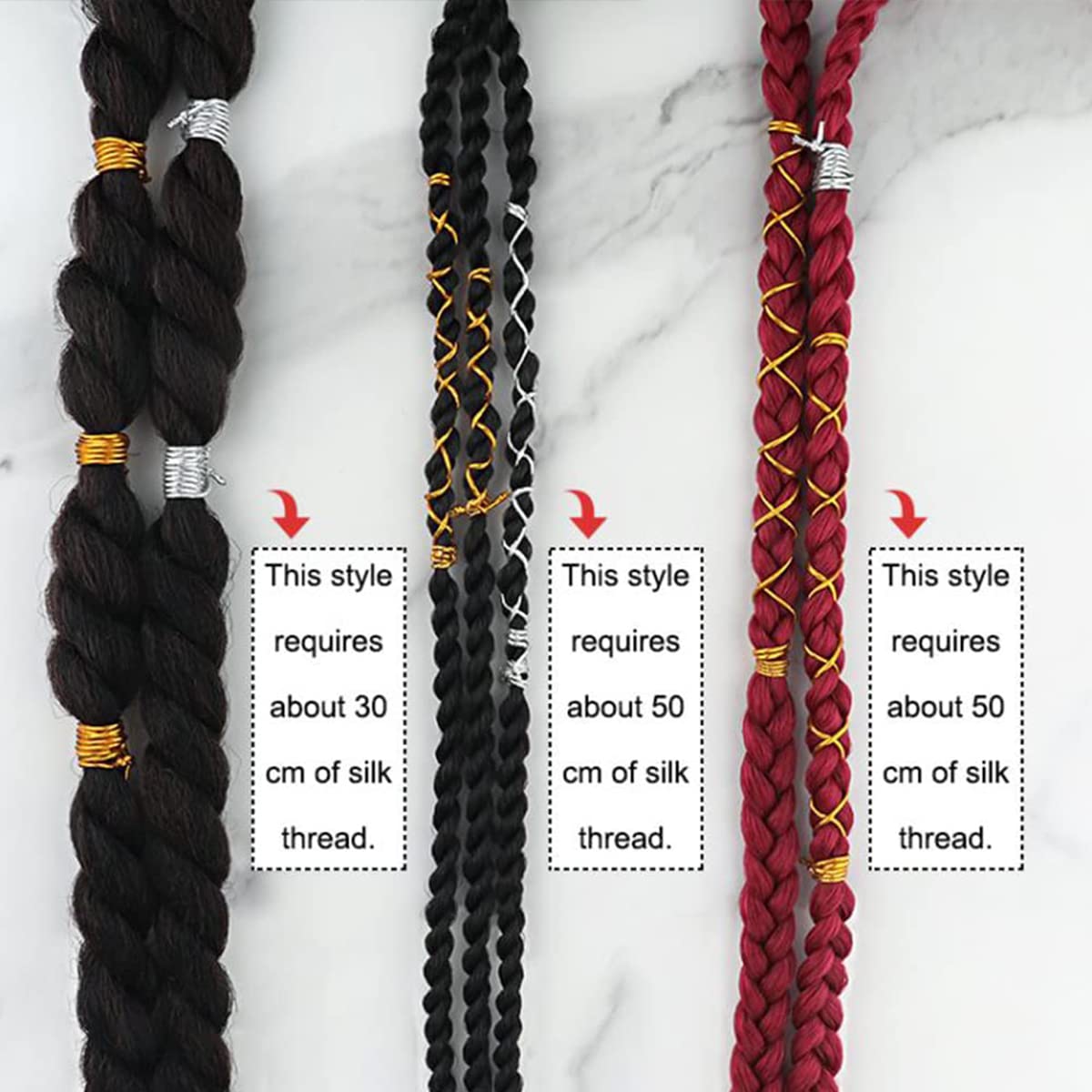 Gold Dreadlock Braids Hair Accessories, 2 Pieces 5M Braiding Hair Deco Styling Shimmer Stretchable African Braid Braided Elastic Cord Ornament Hanging Decorating Gift Wrapping
