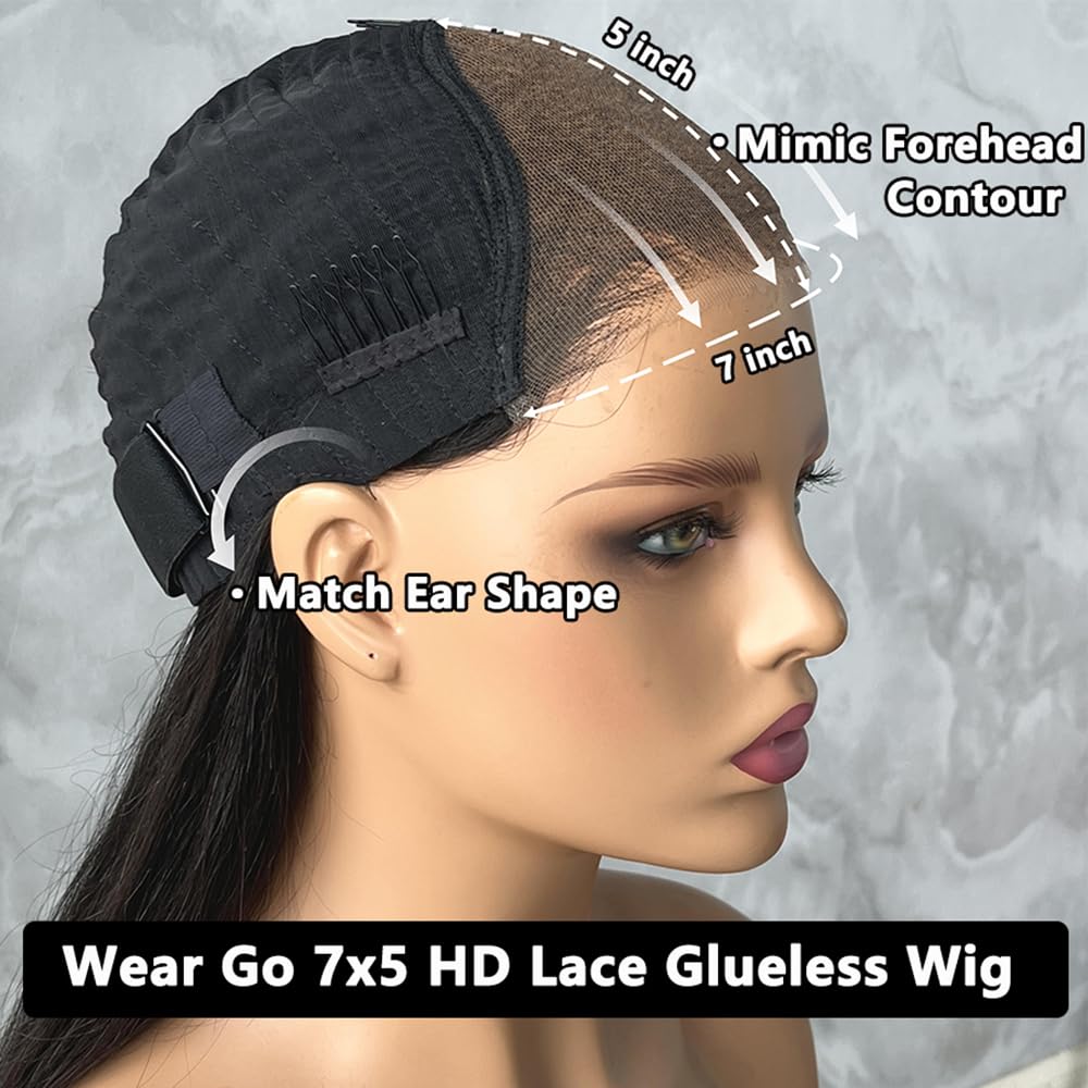Elva Hair Real HD Lace Wig Wear Go Glueless Curly Human Hair Wigs HD Lace Frontal Wig PrePlucked Byebye Knots with Baby Hair (7x5 Real HD Lace 180% Density, 26 inch)