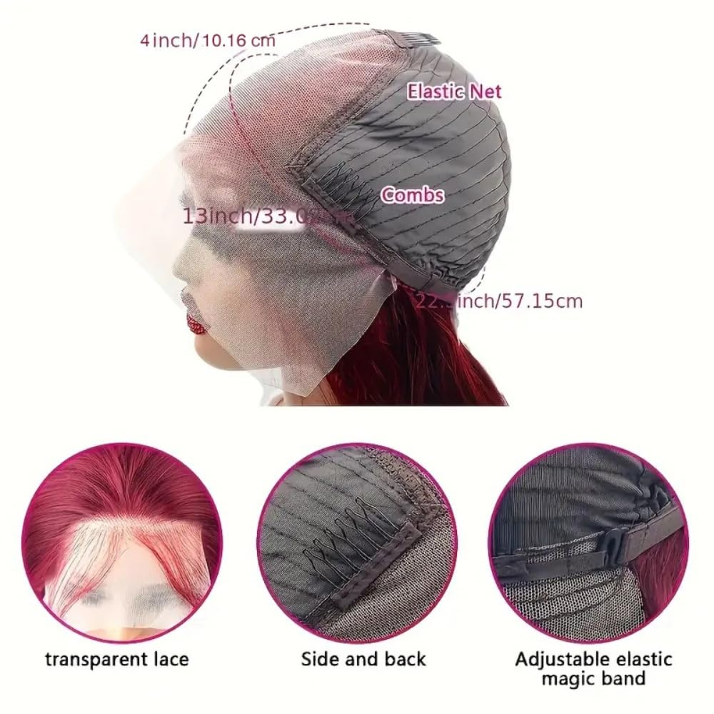 SAIWINI 28 Inch 99j Burgundy Lace Front Wigs Human Hair 13x4 Body Wave Wig 180% Density Glueless Frontal Wigs Human Hair Pre Plucked Brazilian Virgin Human Hair Wigs Colored Wine Red for Women