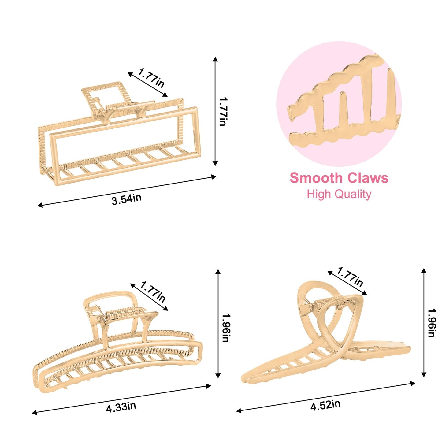 LUKACY 6 Pack Large Metal Hair Claw Clips - 4 Inch Big gold hair clips,Perfect Jaw hair clamps for Women and Thinner,Thick hair styling,Strong Hold Hair,Fashion Hair Accessories (Style 1)
