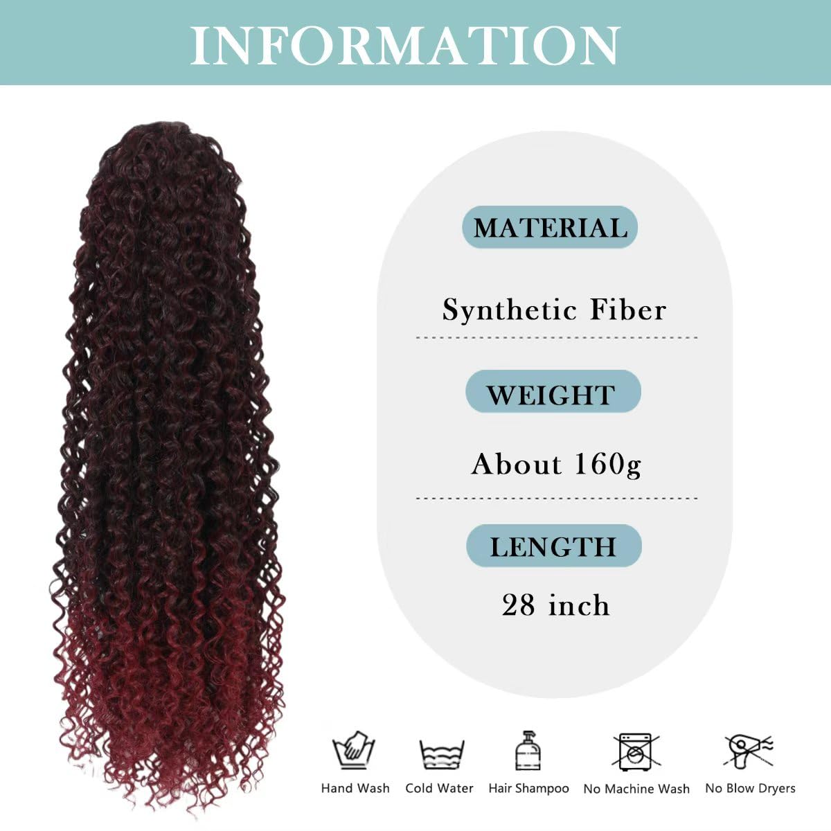 SuCoo Drawstring Ponytail Extension for Women Curly Ponytail Extension Synthetic Hair Natural Wavy Hair Pieces for Daily Use (MT1B/BUG,28inch, 160g)