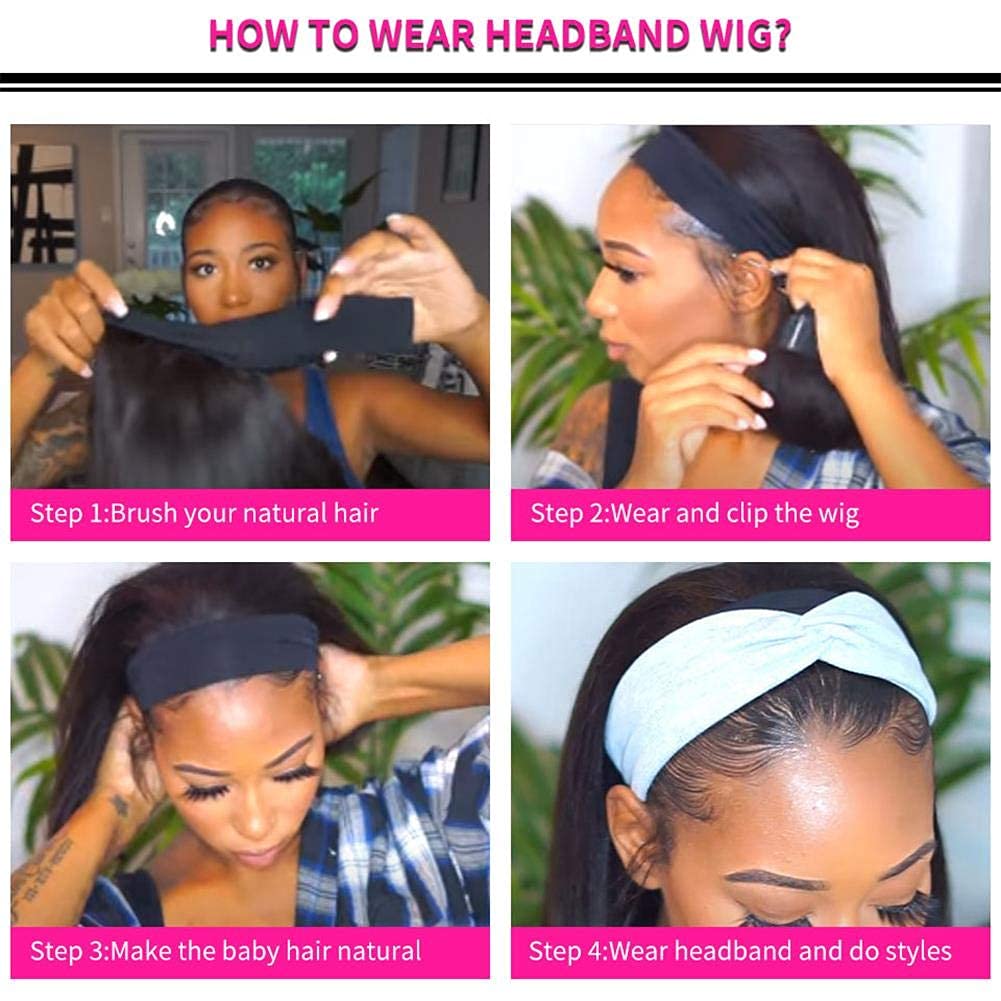 RUIP Straight Bob Headband Wigs 10inch short bob wigs for Black Women None Lace Half Wigs Natural Heat Resistant Synthetic Hair Headband Wigs for Cosplay Party Daily Use (10in), Natural black#1b