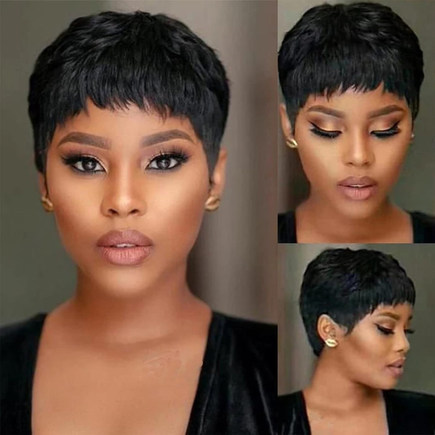Yviann Pixie Cut Wig Human Hair Short Pixie Wigs for Black Women Human Hair Glueless Full Machine Made Wig Glueless Wear and Go Natural black 1B
