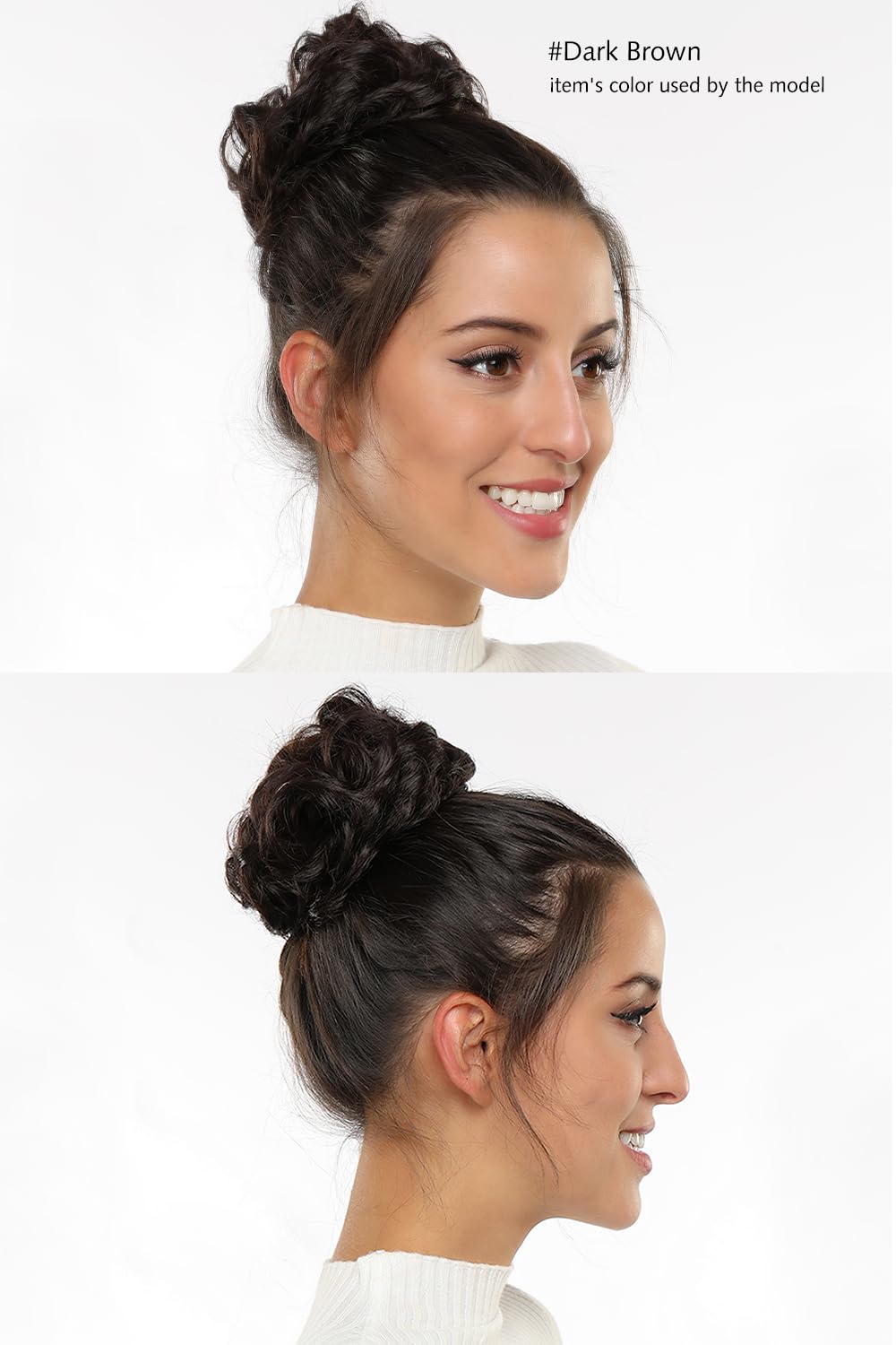 Rose bud Messy Bun Hair Pieces For Women Hair Bun Extension Updo Curly Messy Bun Scrunchie Dark Brown