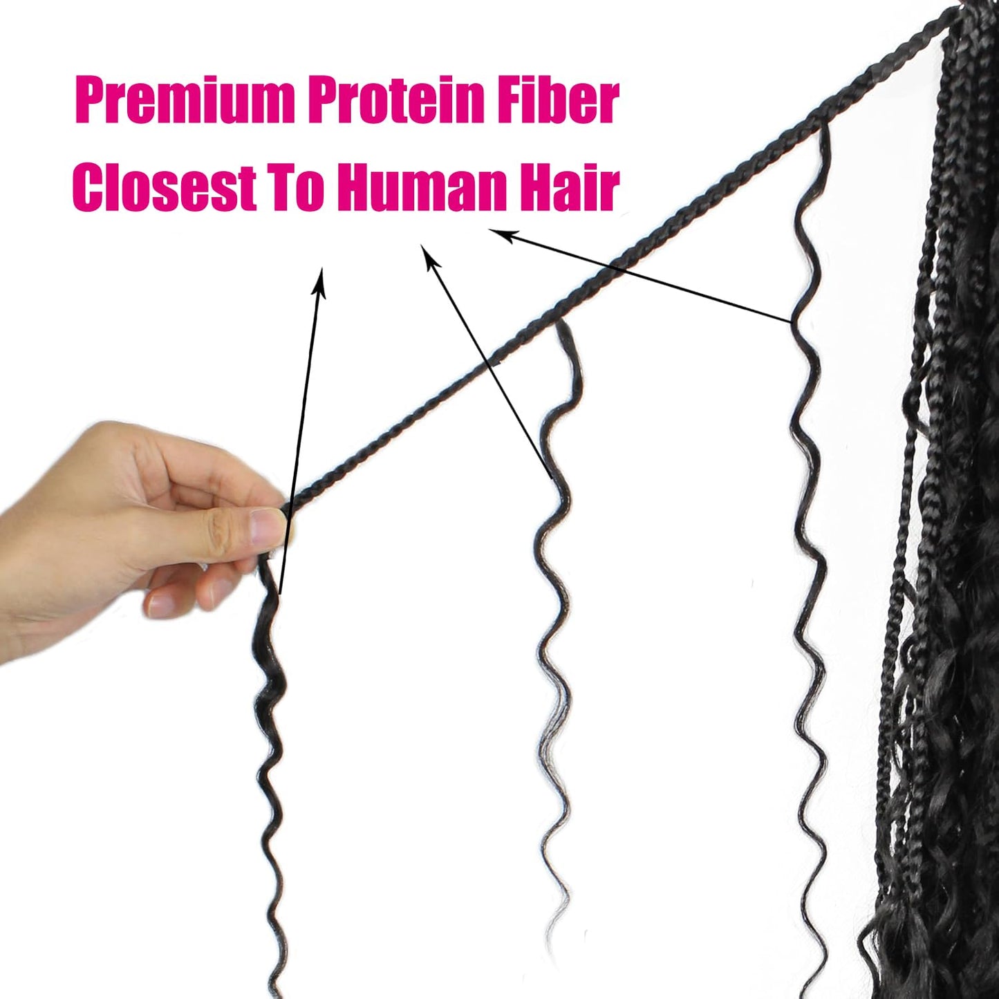Boho Crochet Braids Pure Protein Fiber Close to Human Hair 14 Inch Goddess Box Braids with Soft Curls Bohemian Braids Crochet Hair for Black Women(14Inch 1B)
