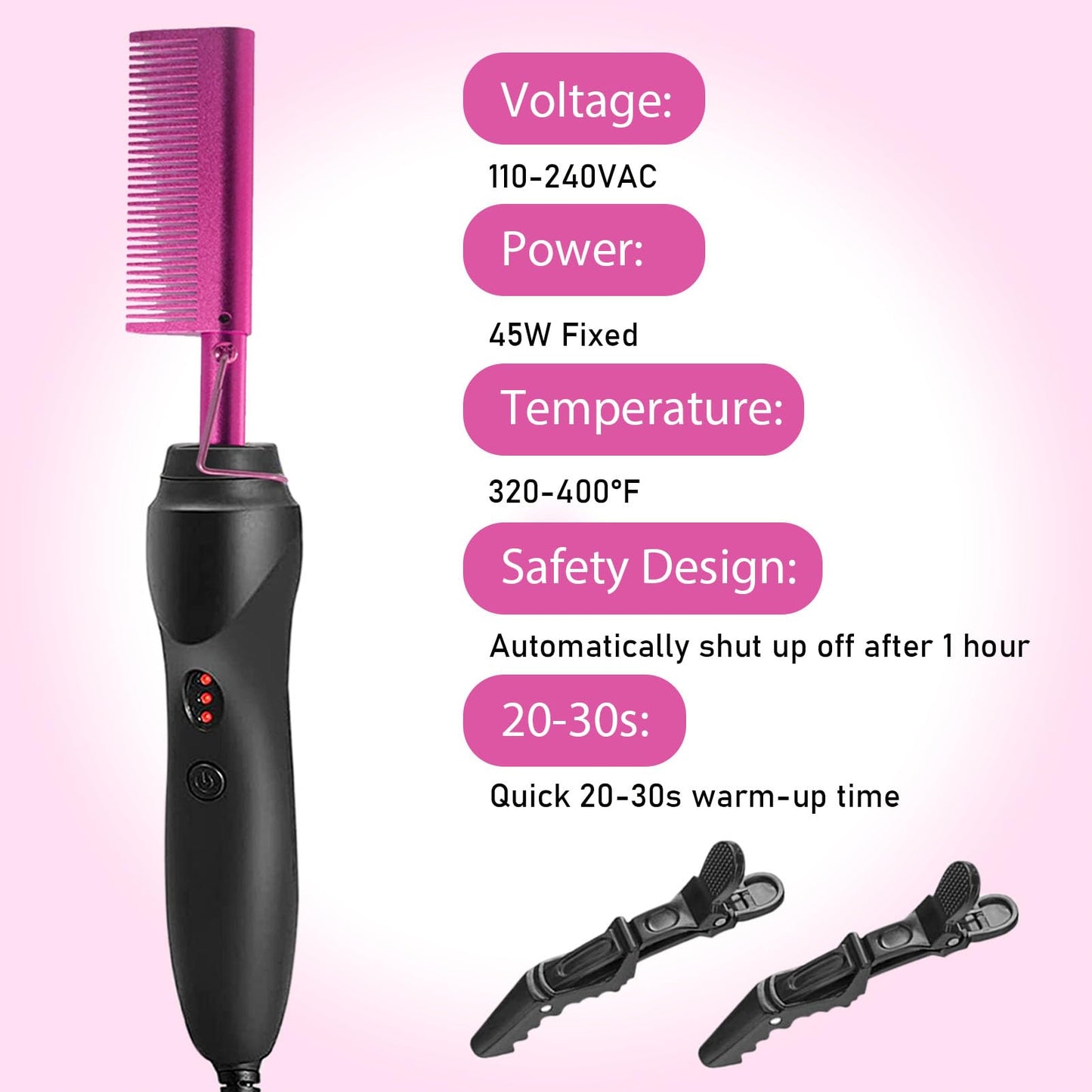 Hot Comb Hair Straightener for Natural Black Hair and Lace Front Wigs - Electric Heat Pressing Comb Set With Lace Melting Spray and Wig Glue Kit