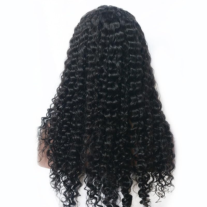 13x4 Deep Wave Lace Frontal Wig, Women's Human Hair, Black (16 inch)