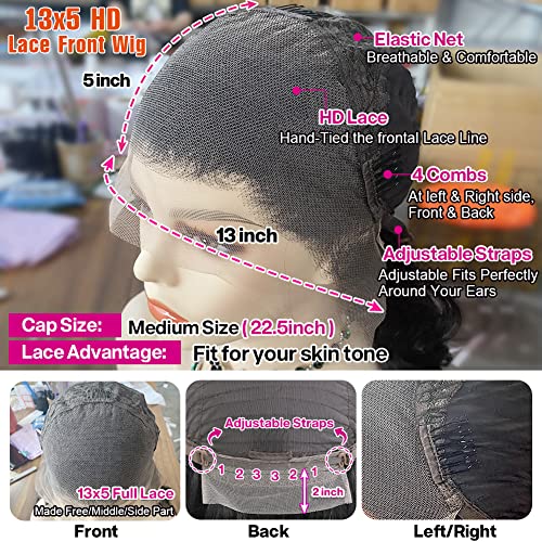 Yamikk 26 Inch 13x5 Body Wave Lace Front Wigs Human Hair For Black Women 180% Density HD Lace Front Human Hair Wigs Pre Plucked Natural Hairline Brazilian Lace Frontal Wigs With Baby Hair