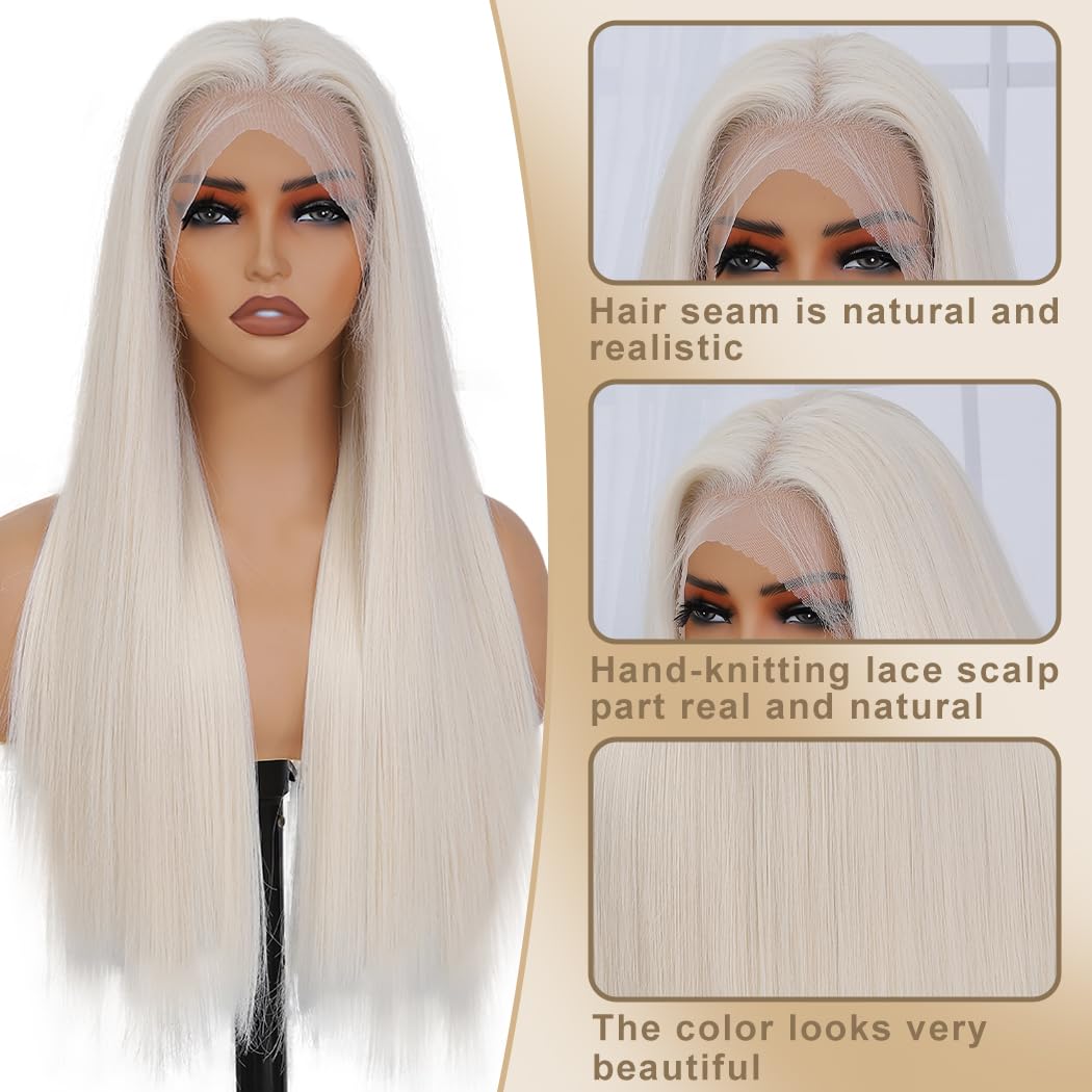 Koreyo Lace Front Wig Pre Plucked 13x4 HD Glueless Honey Blonde Lace Front Wig for Women Natural Looking Synthetic Heat Resistant Fiber Lace Wig (26 Inch) (Platinum Blonde)