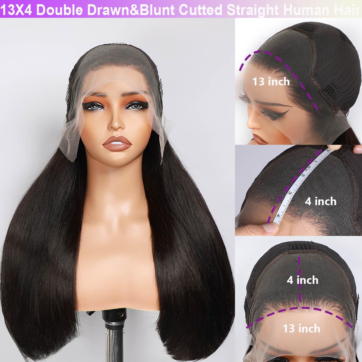 Lemo beauty Straight Human Hair Wigs 13x4 Hd Lace Front Wigs Human Hair for Black Women 12A Double Drawn Brazilian Virgin Human Hair Transparent Lace Pre Plucked&Pre Bleached Lace Front Wigs 220%