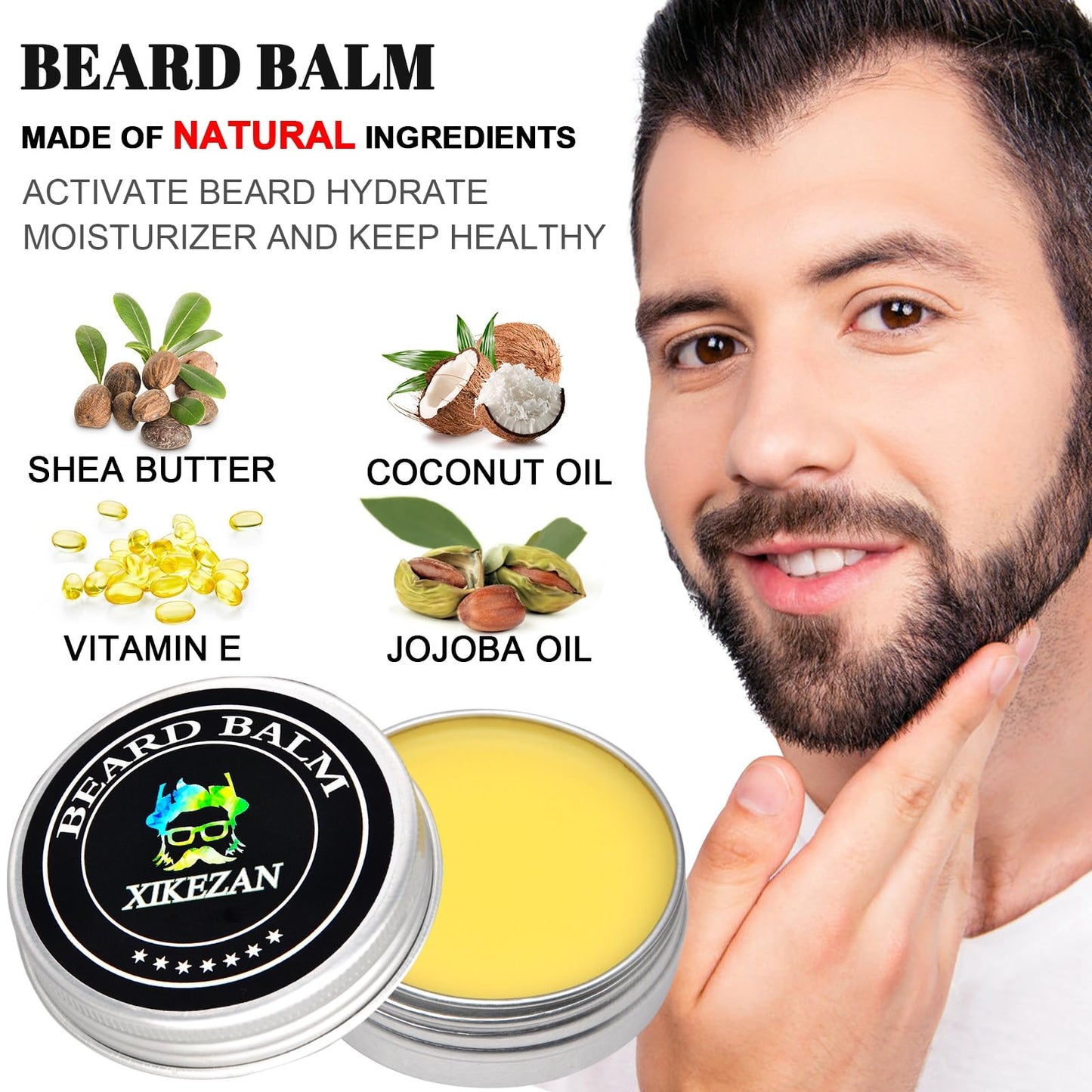 Upgraded 3-in-1 Hair Straightening Brush, Beard Balm, Beard Oil & Guide E-Book, Unique Grooming Gift Set for Men, Dad, Husband or Boyfriend