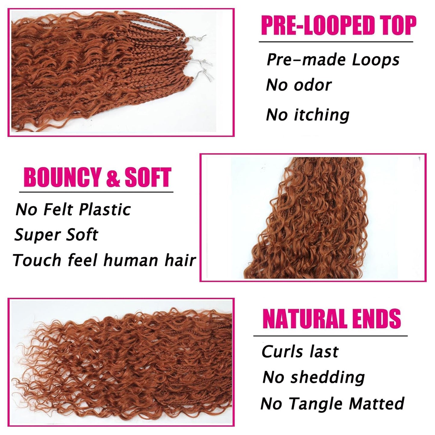 Boho Crochet Braids Pure Protein Fiber Close to Human Hair 24 Inch Goddess Box Braids with Soft Curls Bohemian Braids Crochet Hair for Black Women (24Inch #350)