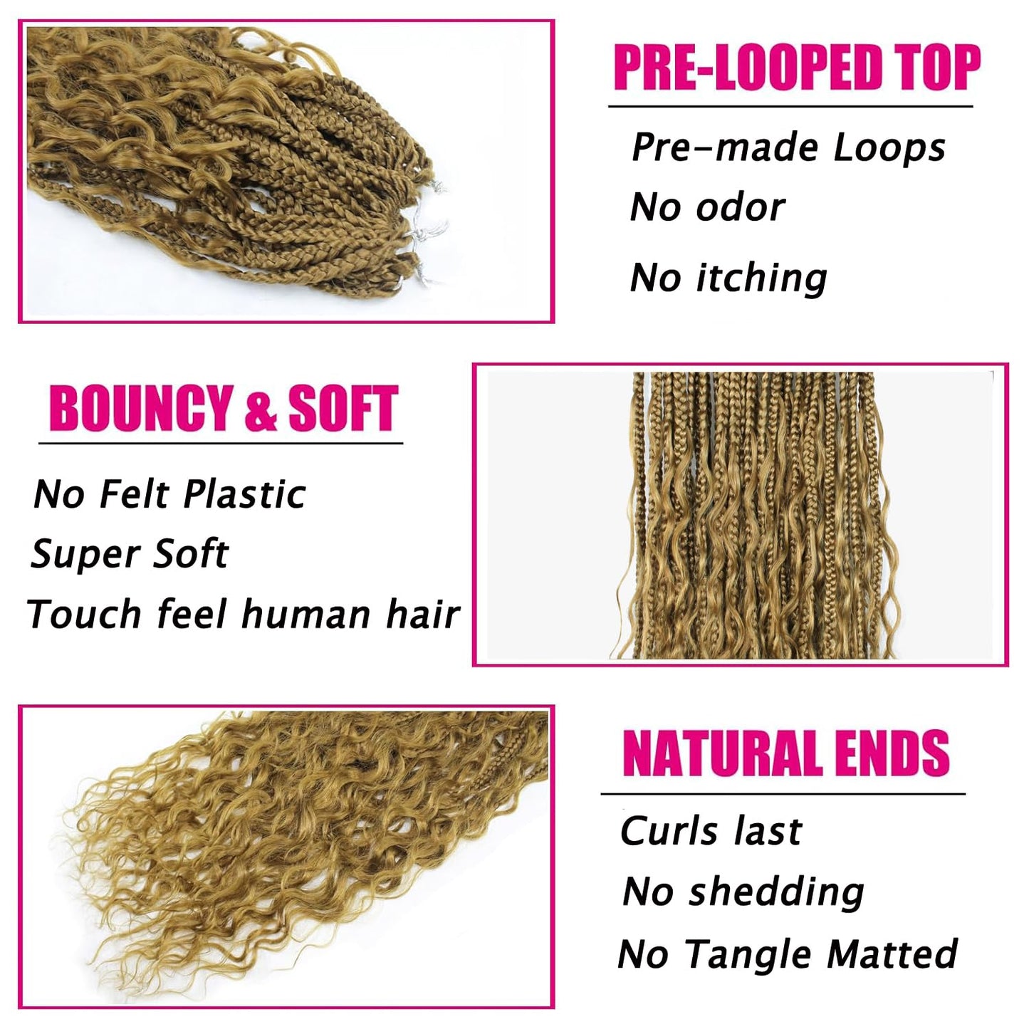 Boho Crochet Braids Pure Protein Fiber Close to Human Hair 24 Inch Goddess Box Braids with Soft Curls Bohemian Braids Crochet Hair for Black Women (24Inch #27)