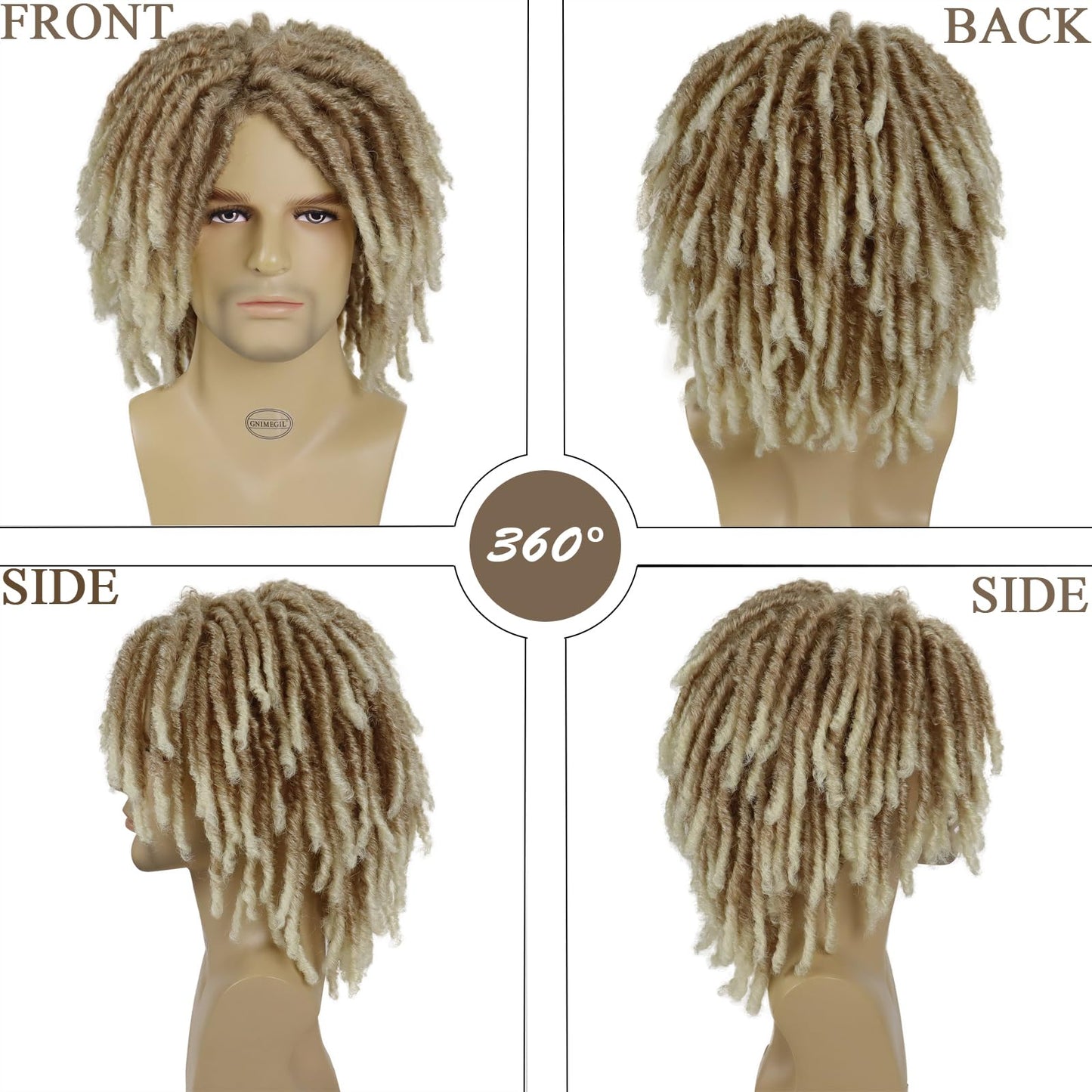 GNIMEGIL Synthetic Rasta Hair Mens Dreadlock Wigs Medium Length Colly Braided Wigs for Man Guys Fake Dreads Faux Loc Wig Ombre Blonde Wig