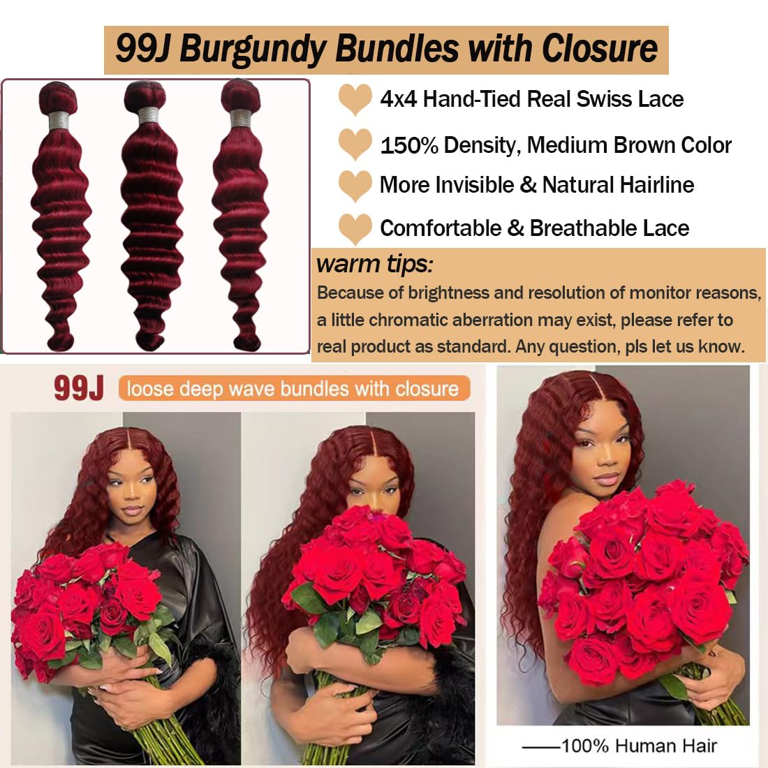 10A Brazilian Bundles and Closure Human Hair Loose Deep Wave Hd Lace Closure with Bundles 12 14 16+12inch, 99j Burgundy Red Wet and Wavy Bundle with Closure Raw Weave Bundles Human Hair with Closure