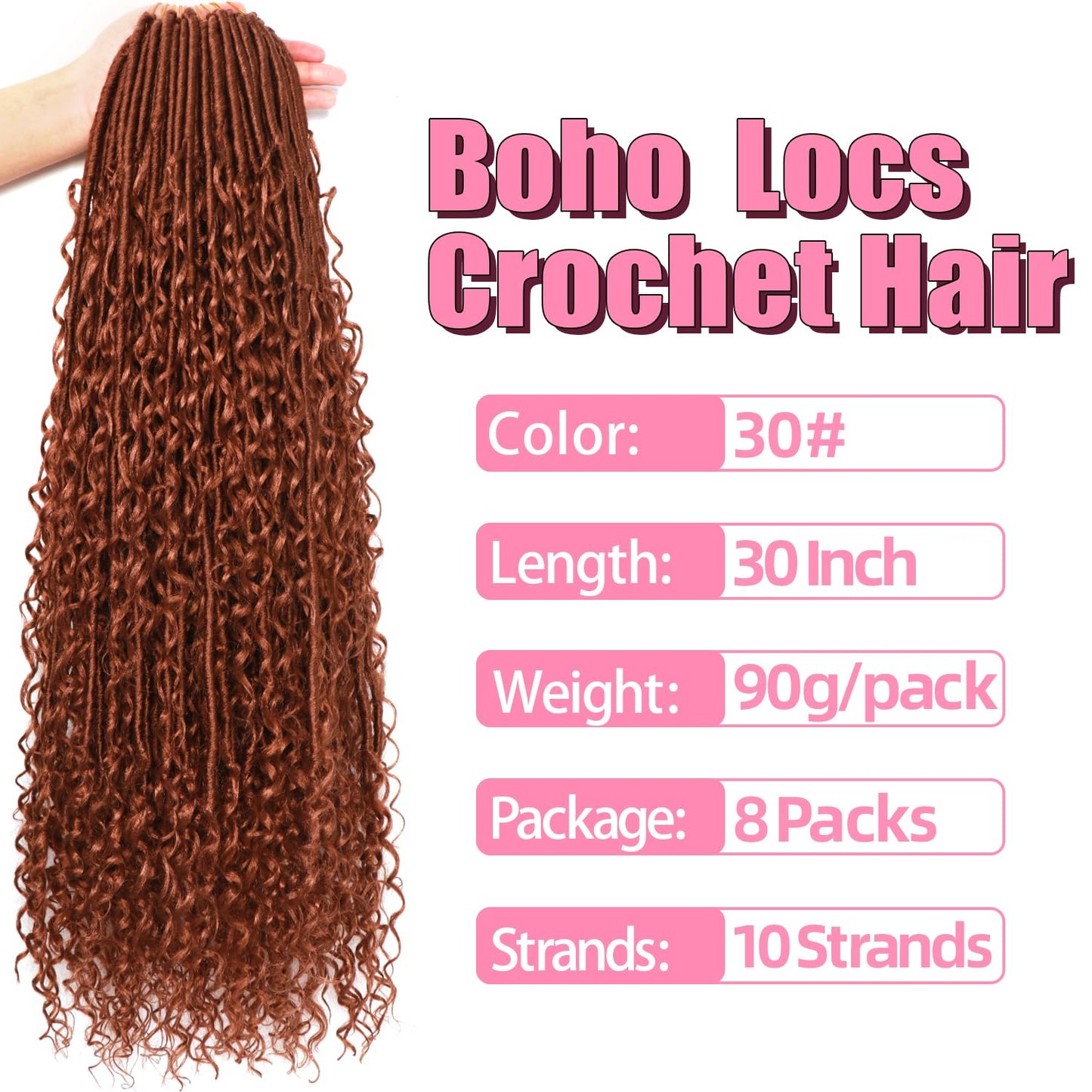 Soft Boho Locs Crochet Hair for Black Women-30 Inch 8 Packs Goddess Faux Locs Crochet Human Hair Feeling Pre Looped with Curly Ends (#30, 30 Inch(Pack of 8))