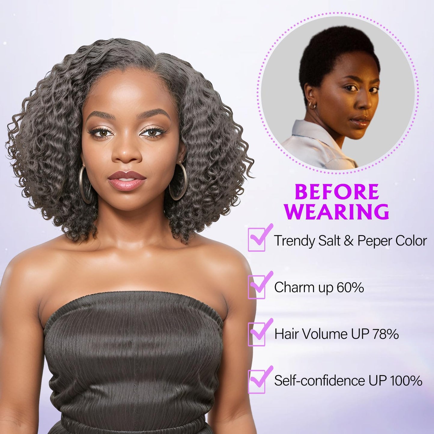 HANASCC Salt and Pepper Grey Wigs Human Hair Bob Wig 13x4 Deep Curly Lace Front Wigs Human Hair Pre Plucked Natural Hairline Gray Human Hair Wig HD Transparent Curly Short Bob Wigs for Women 12 Inch