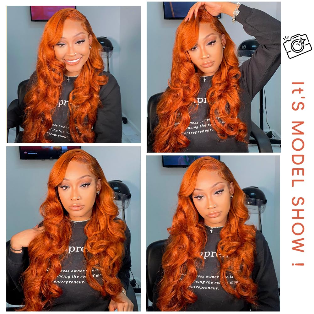 Ginger Lace Front Wig Human Hair Pre-Plucked 200% Density Body Wave HD Lace Frontal Wig 88J Colored Ginger Human Hair 13x4 Lace Front Wig Glueless 34 Inch