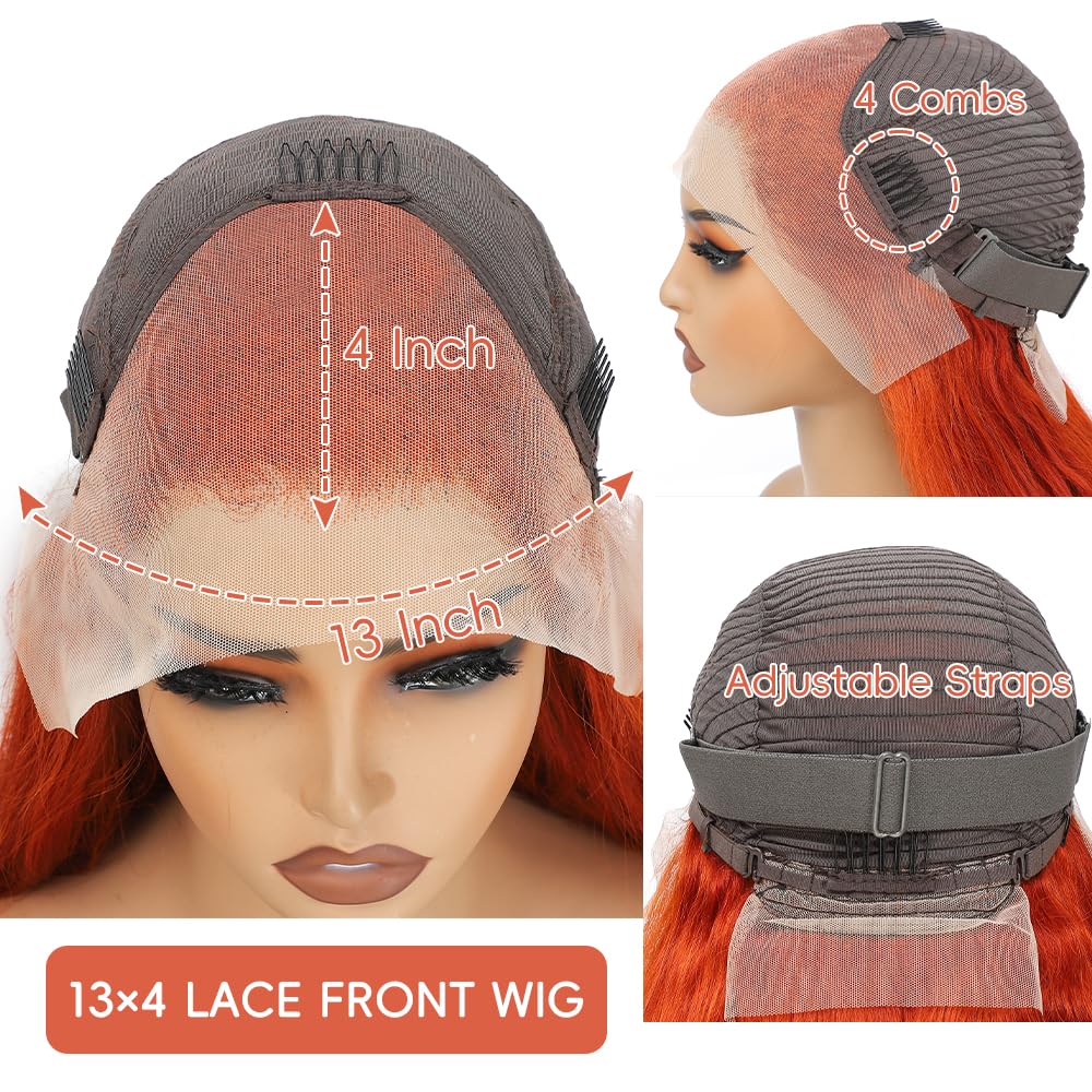 Ginger Lace Front Wig Human Hair Pre-Plucked 200% Density Body Wave HD Lace Frontal Wig 88J Colored Ginger Human Hair 13x4 Lace Front Wig Glueless 32 Inch