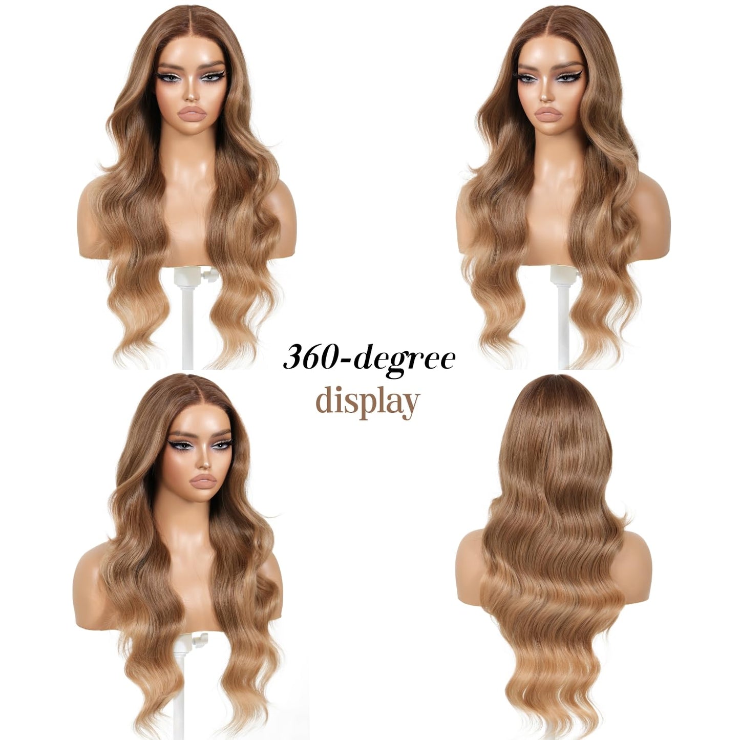 ENCOUNTERU Wear and Go Glueless Wig with Bangs Synthetic Lace Front Honey Blonde Wig Body Wave Ombre Wigs for Women Pre Cut Pre Plucked Glueless Ready to Wear Wigs Middle Part 26 Inch