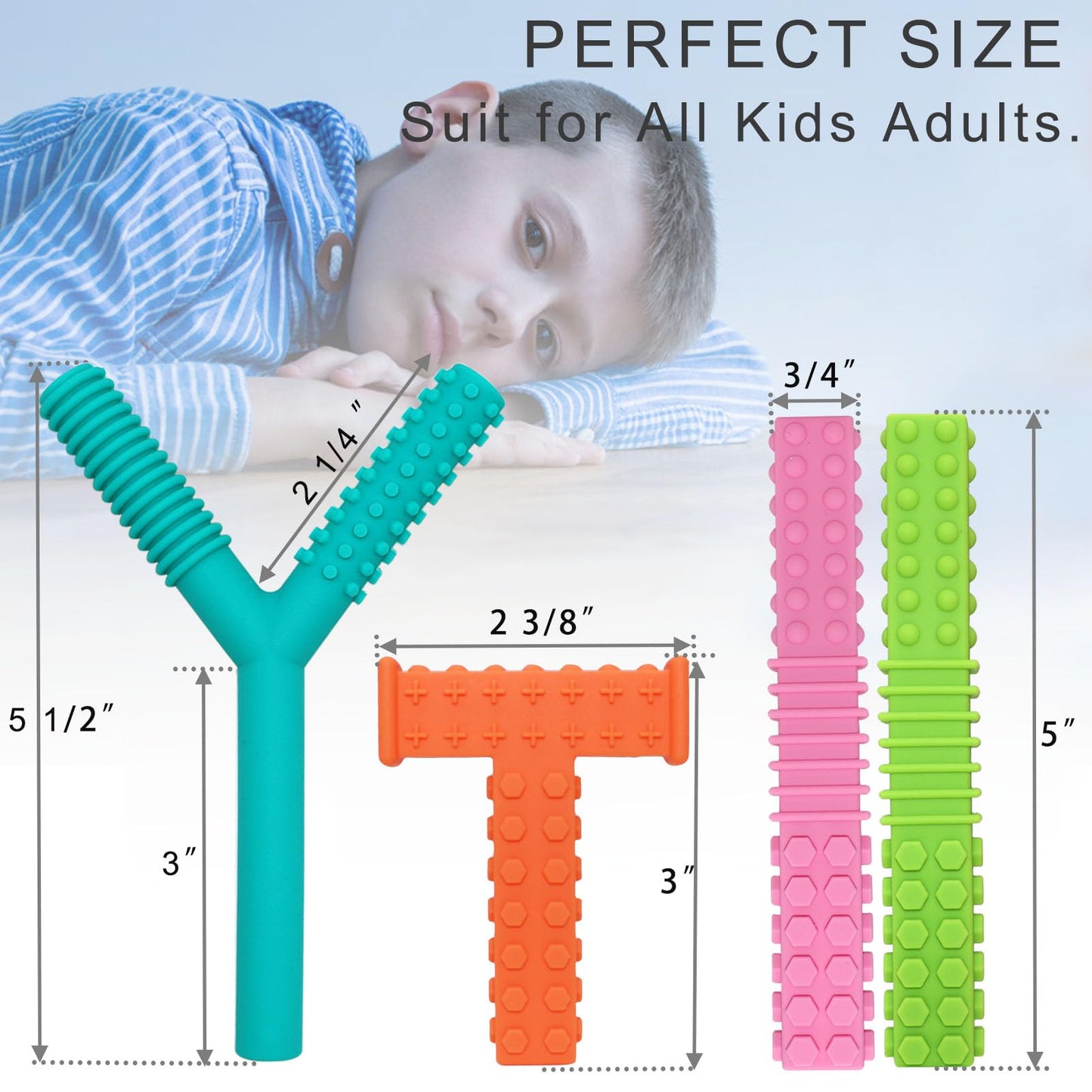 Sensory Chew Toys for Autistic Children, 4 Pack Silicone Chew Tube Teething Sticks Toys for Autism, ADHD, SPD, Chewies with Special Needs, Oral Motor Chewy Tool for Sensory Kids Chewer.