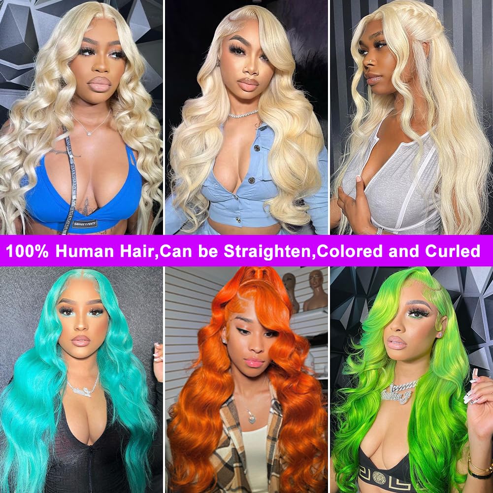 Blonde Lace Front Wig Human Hair 613 Body Wave HD Lace Frontal Wig Pre Plucked With Baby Hair 13x4 Free Part Full Lace Front Wigs for Women 200% Density 26inch