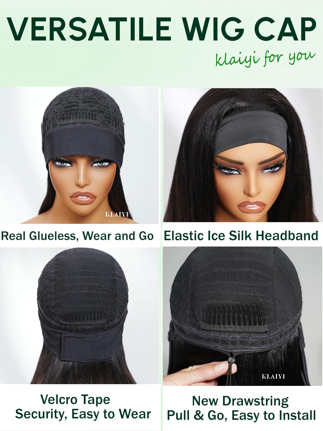KLAIYI Ombre Brown Yaki Straight Headband Wig Human Hair Glueless Wear and Go Wig with Dark Roots Drawstring Chestnut Kinky Clip In Half Wigs for Black Women No Lace No Glue 30S Ready to Wear 26Inch