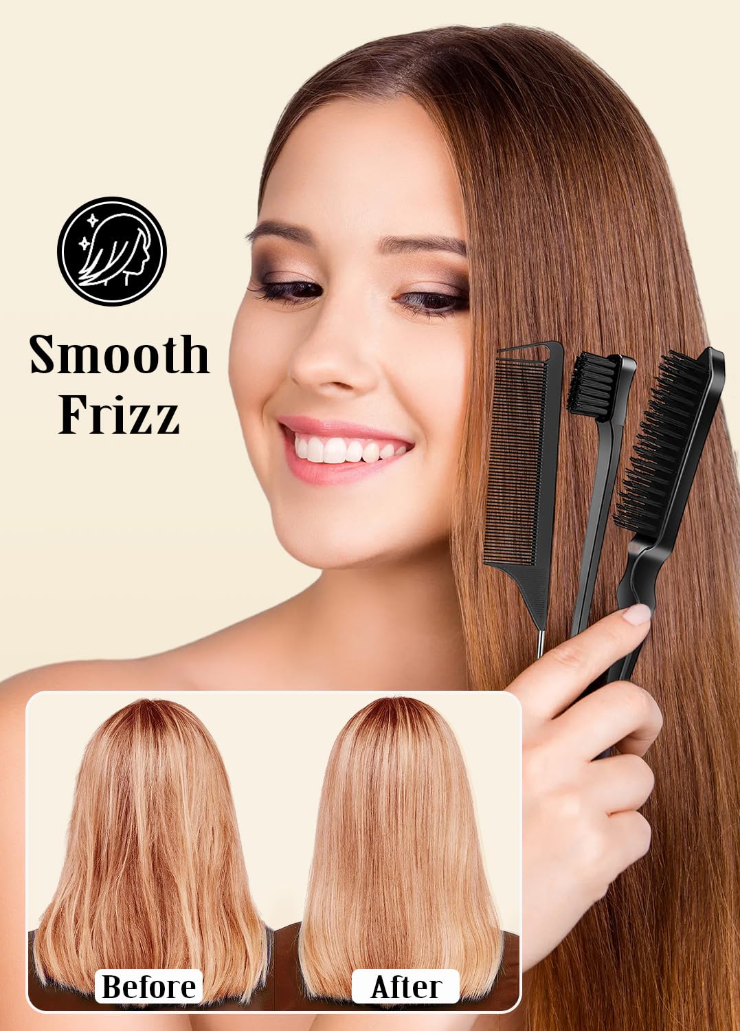 Slick Back Hair Brush Set: Hair Wax, Edge Brush, Rat Tail Comb, Bristle Brush, Hair Bun Accessories, Smoothing Brush for Women, Kids & Teen Girls