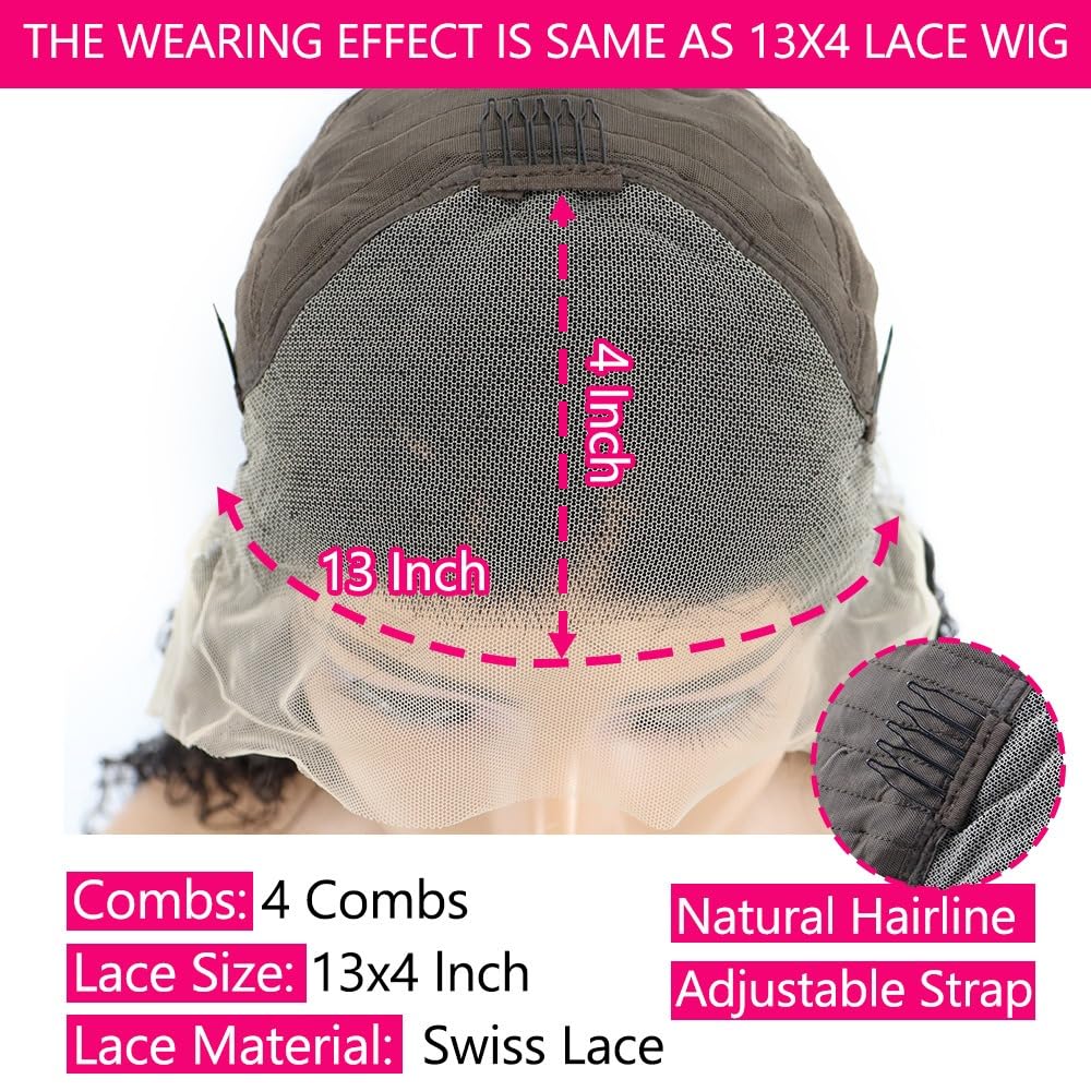 13x4 Deep Wave Lace Frontal Wig, Women's Human Hair, Black (16 inch)