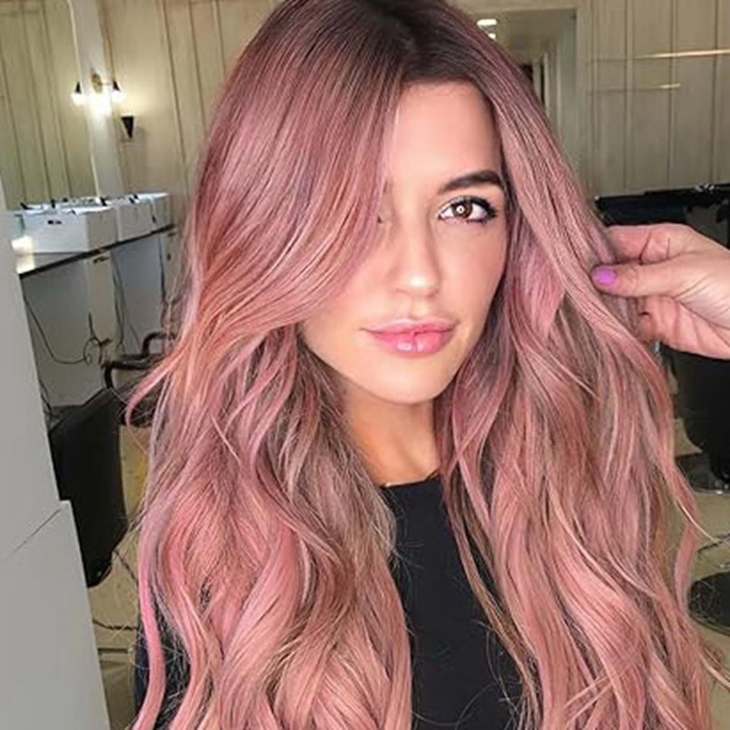 YruYptpaln Deep Wave Lace Front Wigs Wigs Glueless Wear And Go Wet and Wavy Lace Front Wigs Middle Part Wigs for White Women(Pink, One Size)